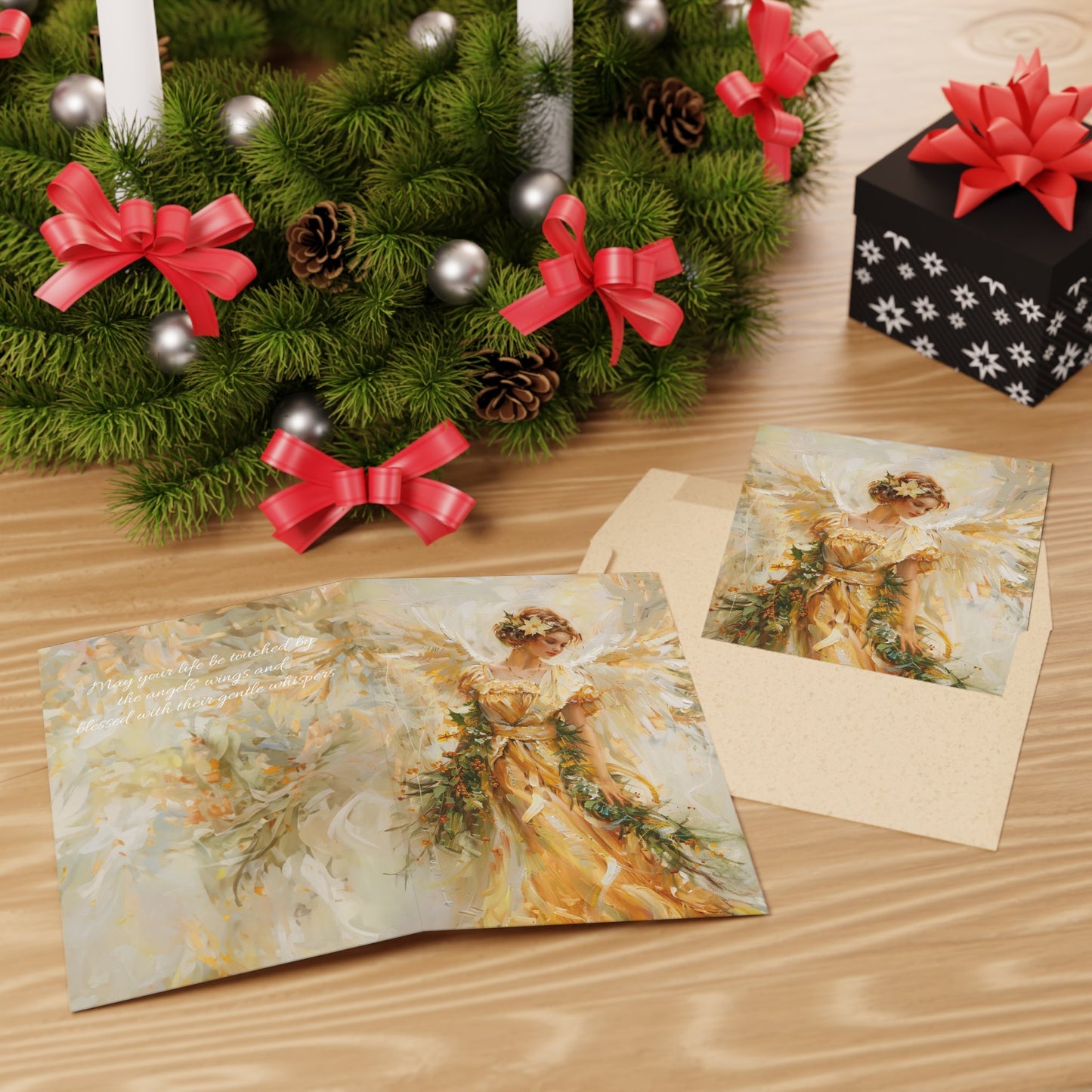 Golden Angel in Oils, Blank Christmas Greeting Cards - FlooredByArt