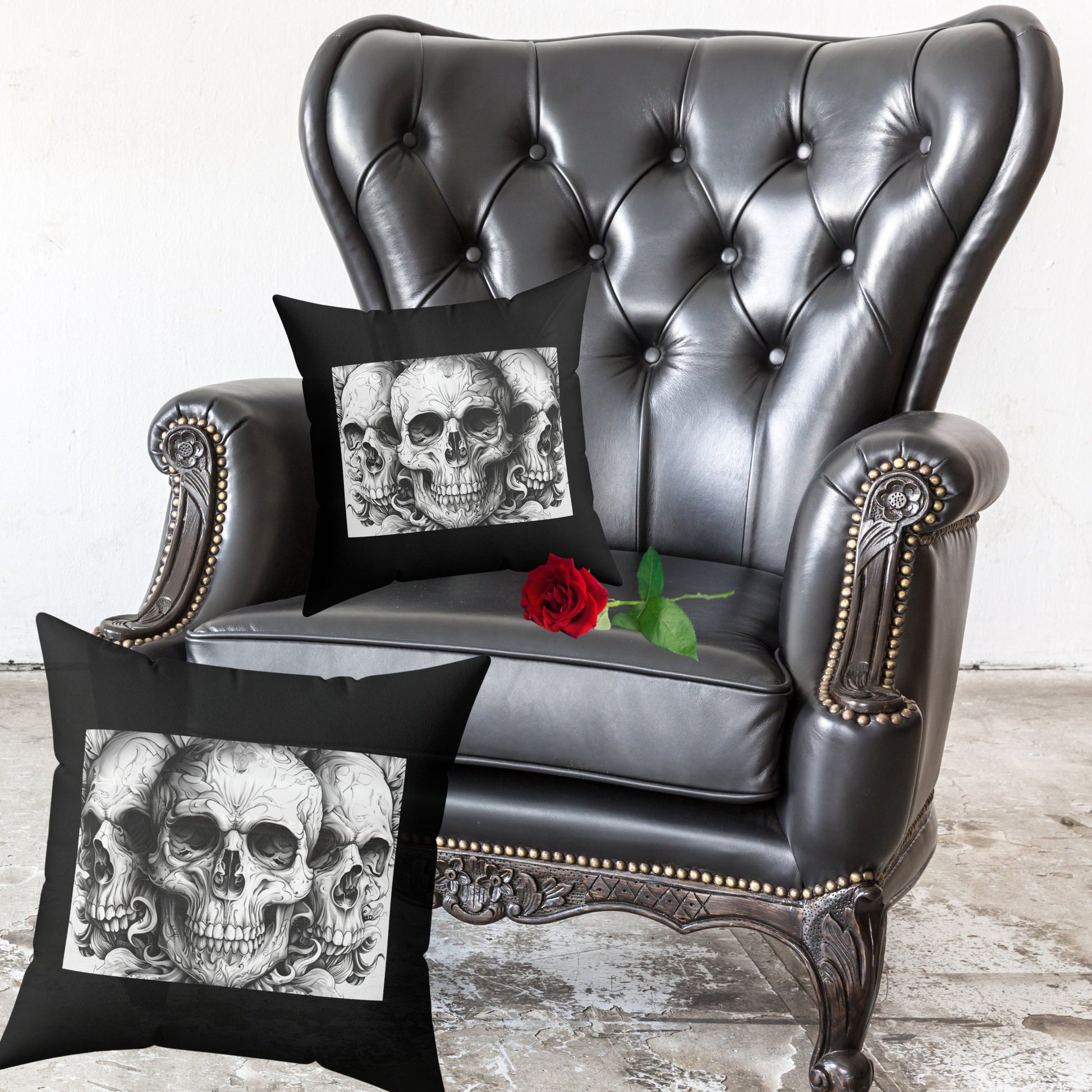 Goth Skull Art Throw Pillow, Decorative Dark Academia Art Pillow - FlooredByArt