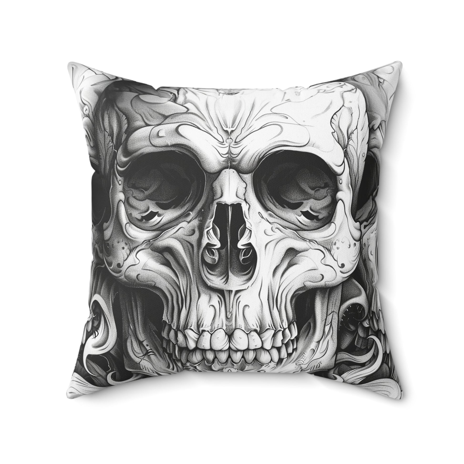 Goth Skull Throw Pillow, Dark Academia Decorative Cushion with Original Pen & Ink Art - FlooredByArt