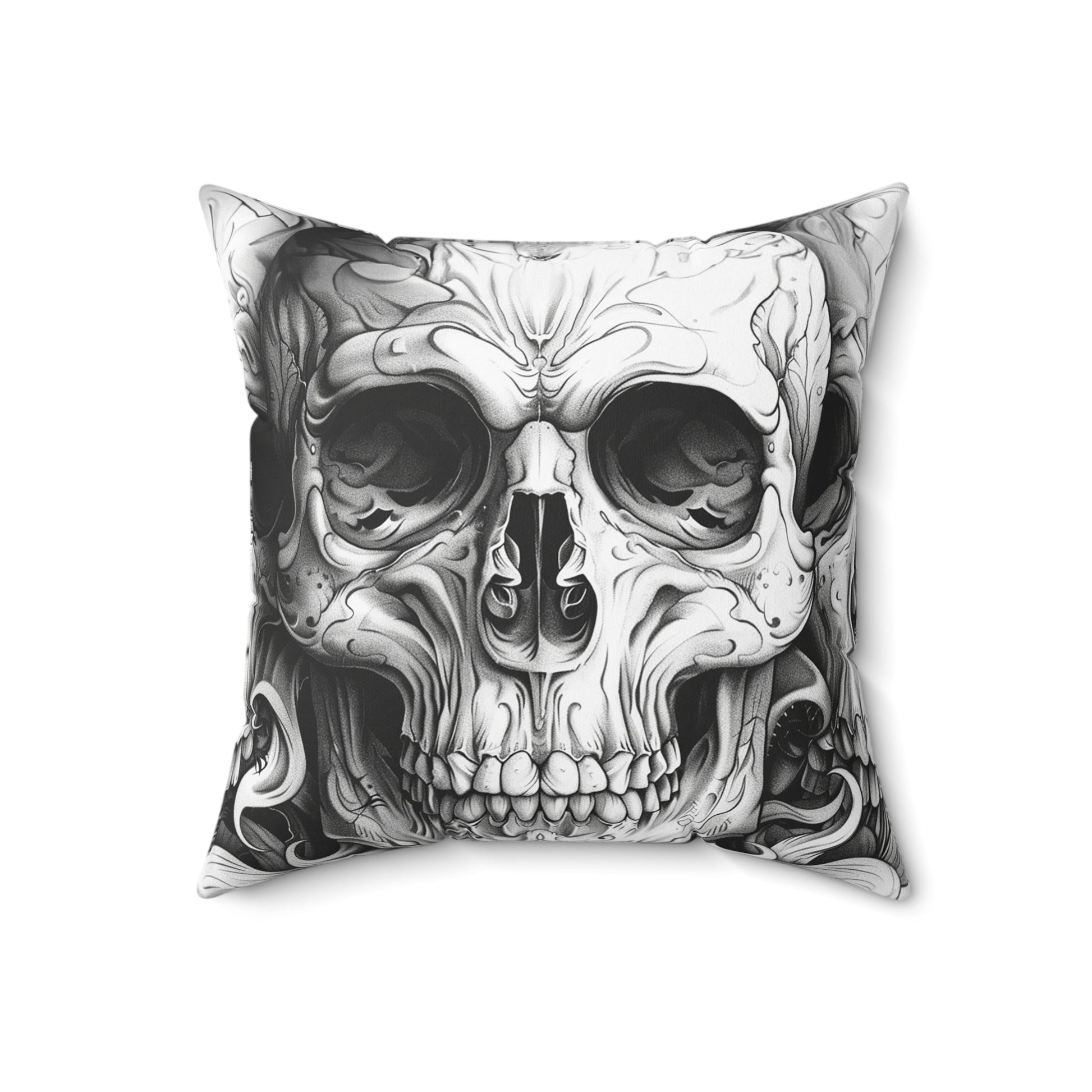 Goth Skull Throw Pillow, Dark Academia Decorative Cushion with Original Pen & Ink Art - FlooredByArt