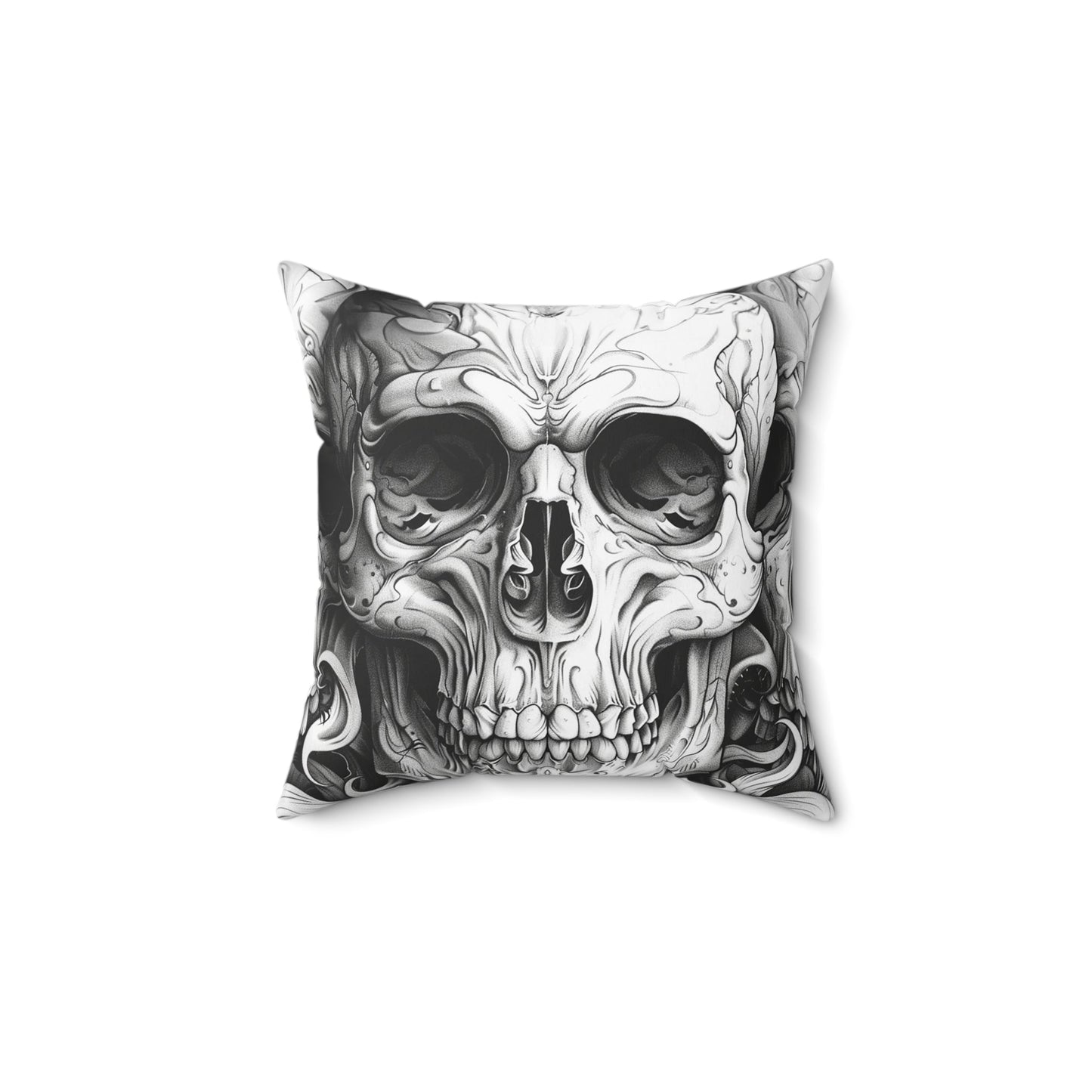 Goth Skull Throw Pillow, Dark Academia Decorative Cushion with Original Pen & Ink Art - FlooredByArt