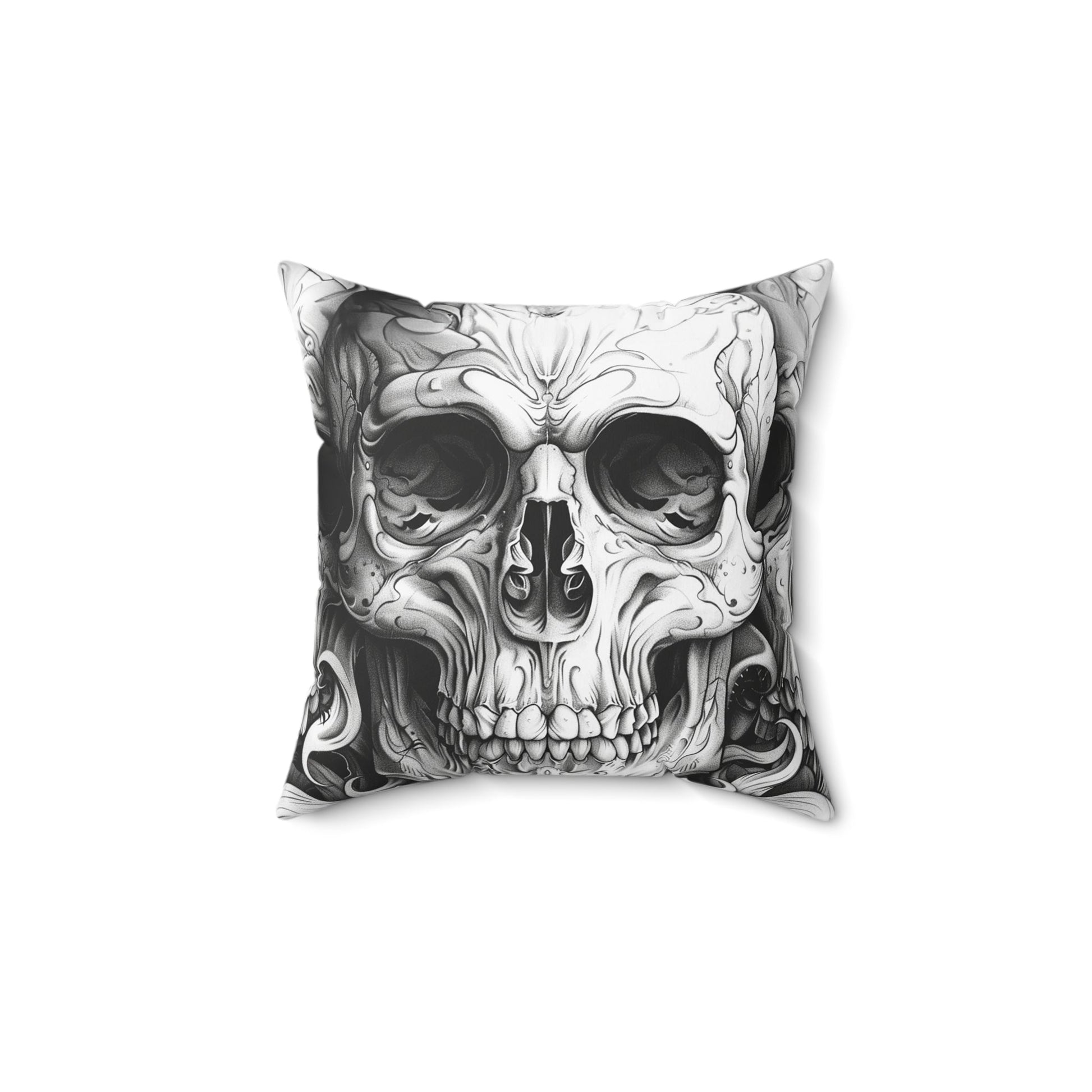 Goth Skull Throw Pillow, Dark Academia Decorative Cushion with Original Pen & Ink Art - FlooredByArt