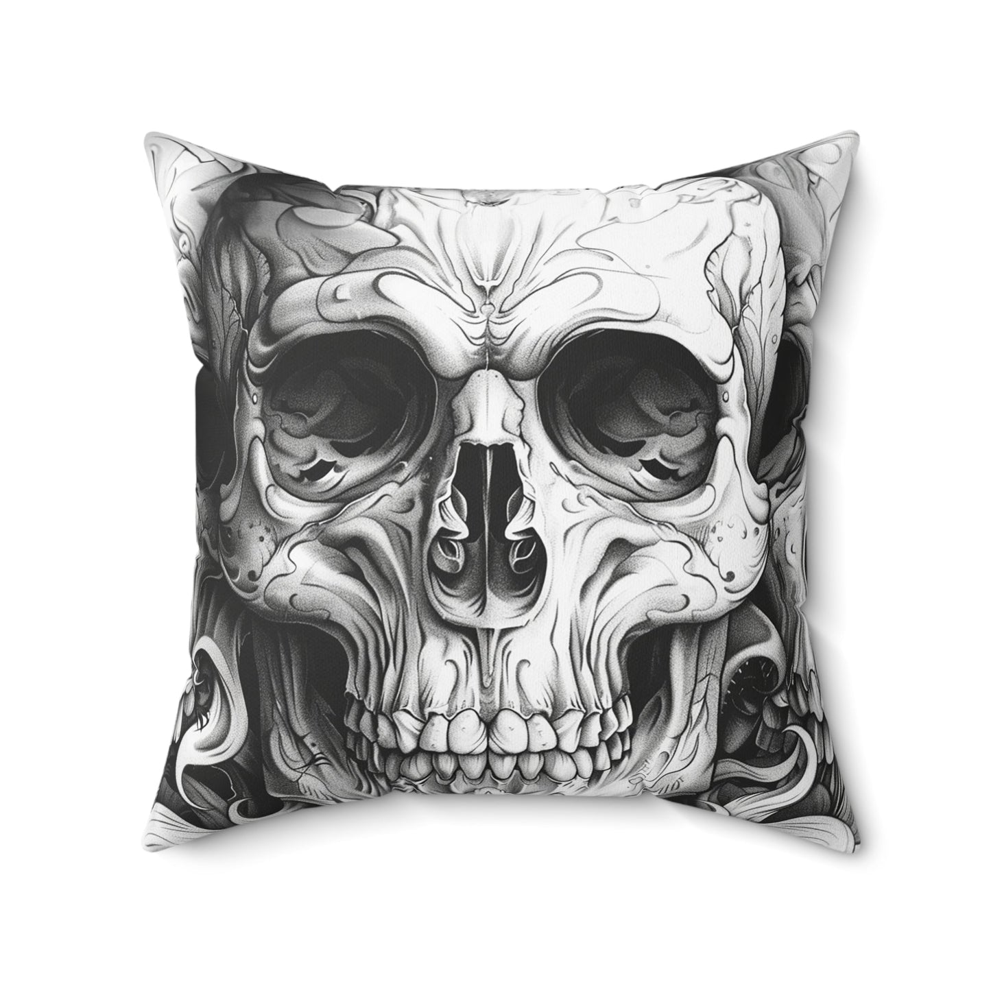 Goth Skull Throw Pillow, Dark Academia Decorative Cushion with Original Pen & Ink Art - FlooredByArt