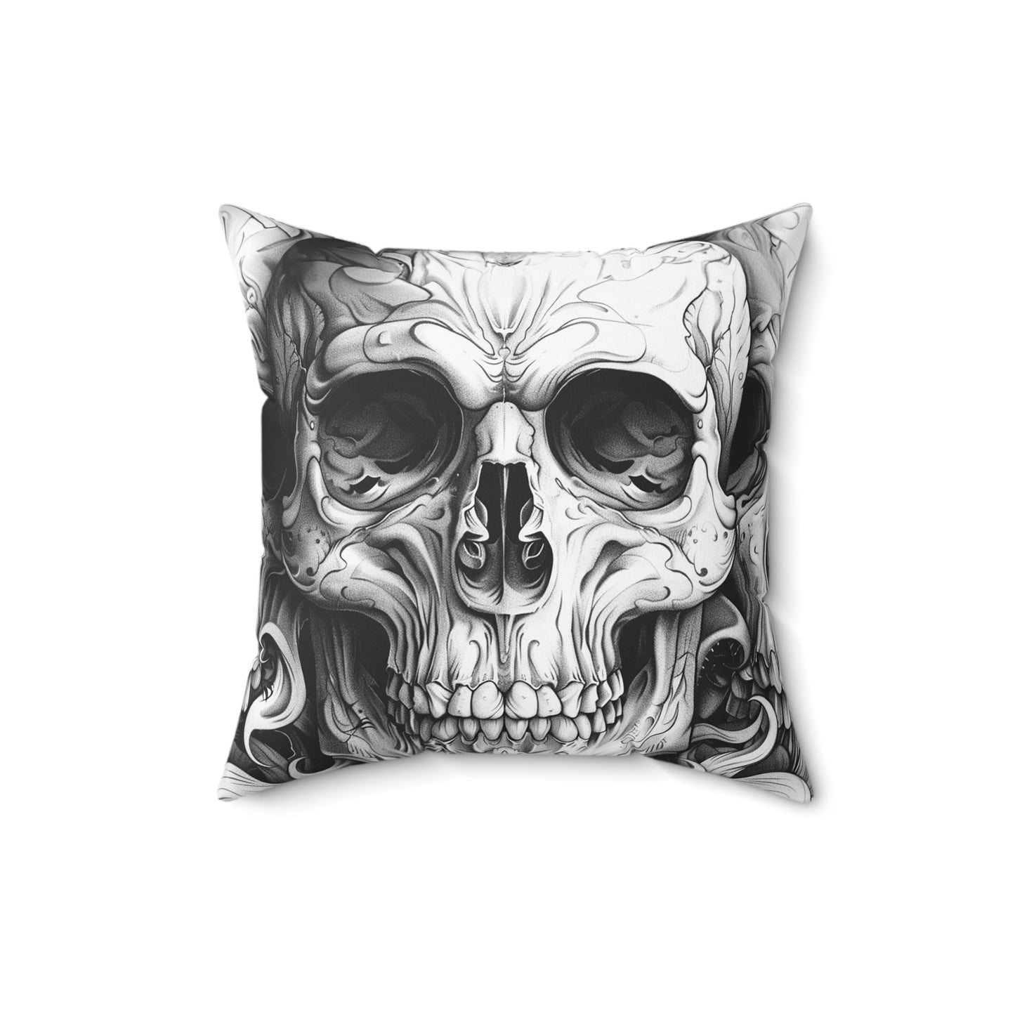 Goth Skull Throw Pillow, Dark Academia Decorative Cushion with Original Pen & Ink Art - FlooredByArt
