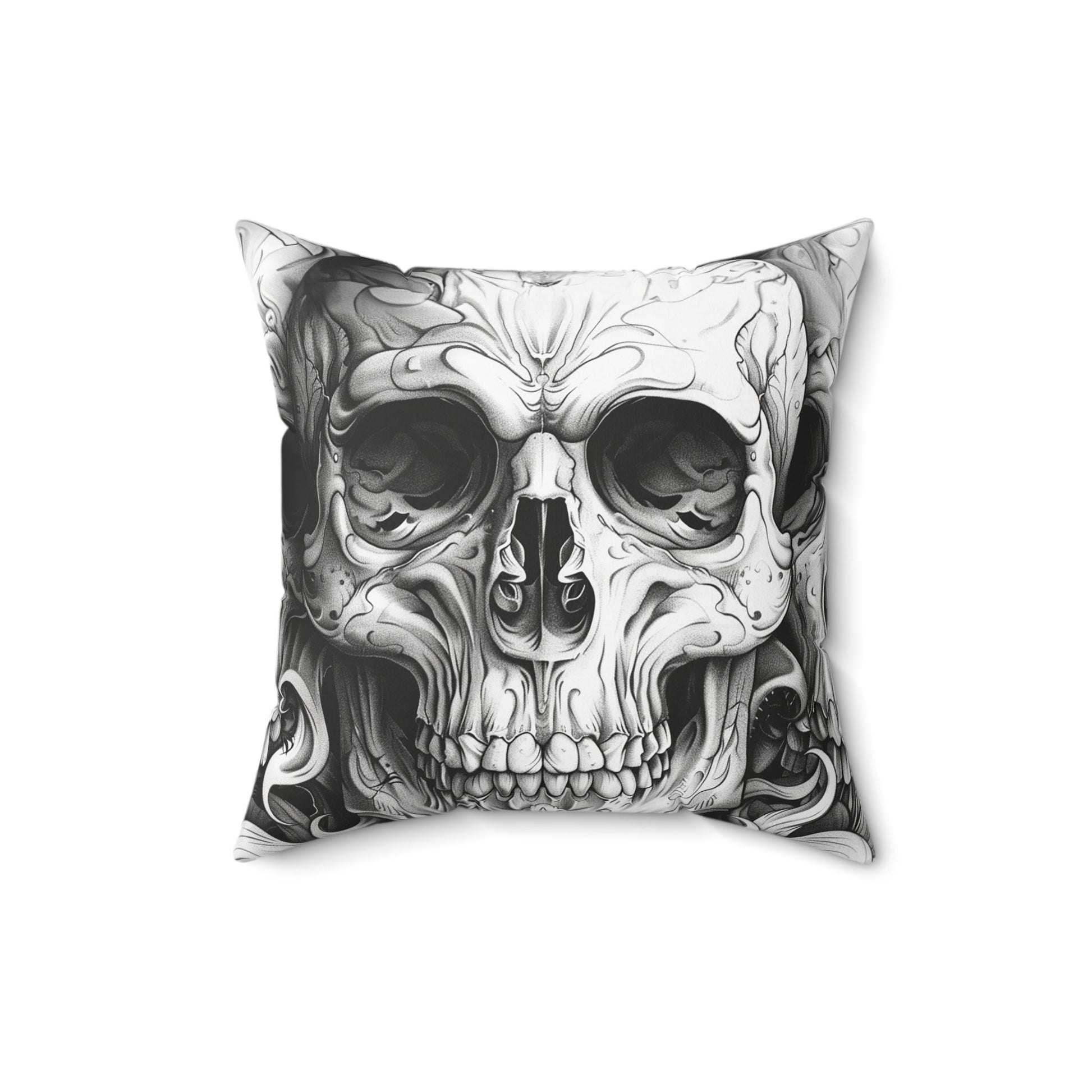 Goth Skull Throw Pillow, Dark Academia Decorative Cushion with Original Pen & Ink Art - FlooredByArt
