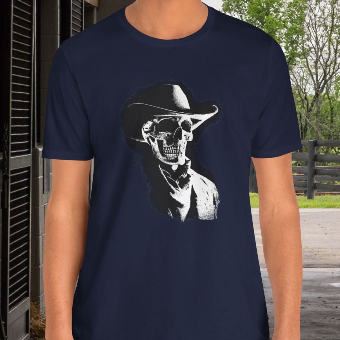 Gothic Cowboy Skeleton T-Shirt – Dark Western Skull Shirt, Ghost Rider Western - FlooredByArt