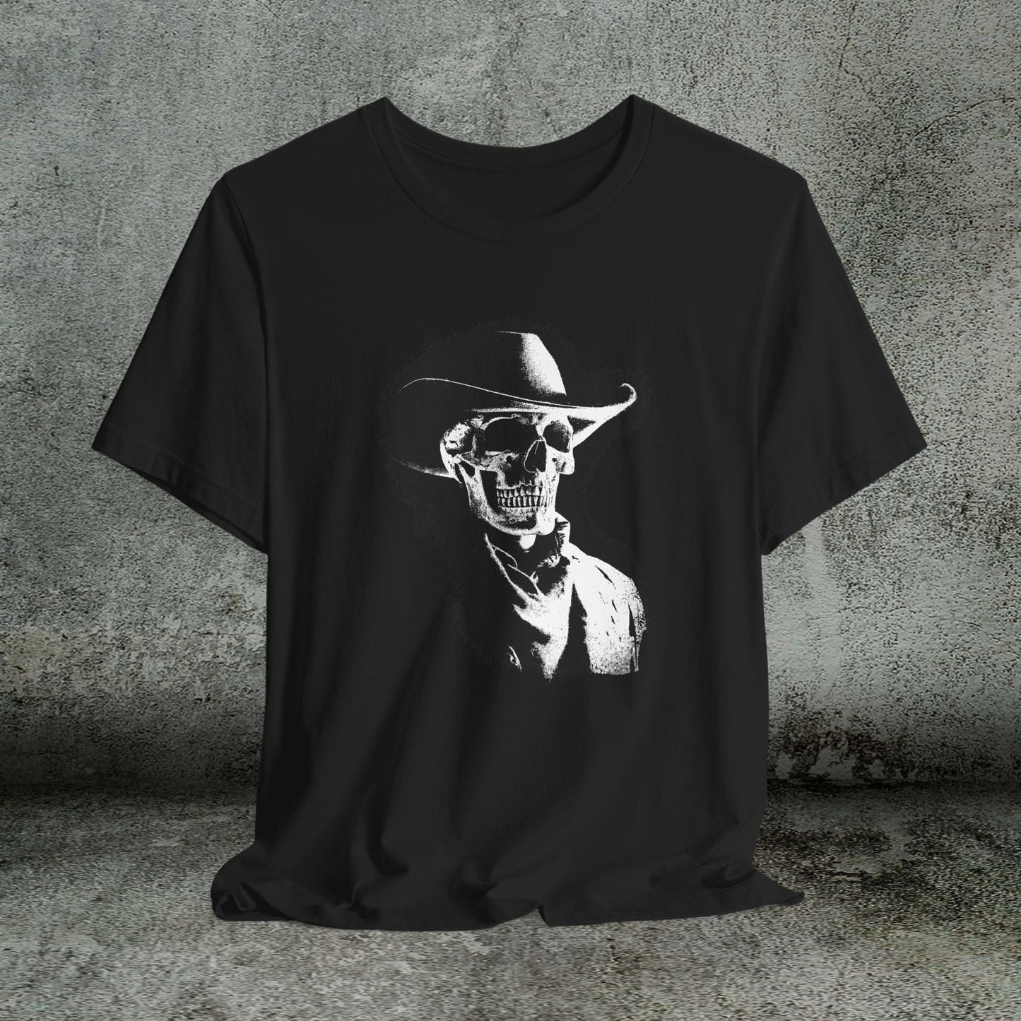 Gothic Cowboy Skeleton T-Shirt – Dark Western Skull Shirt, Ghost Rider Western - FlooredByArt
