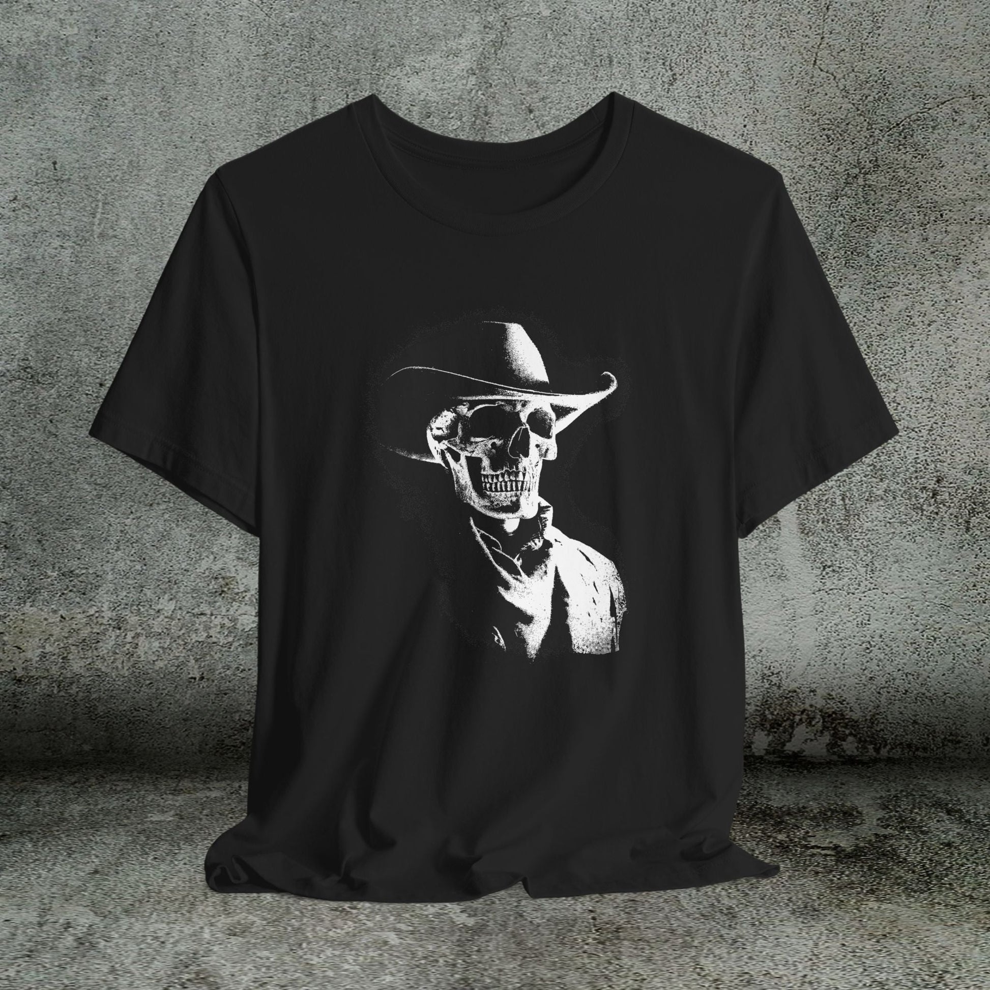 Gothic Cowboy Skeleton T-Shirt – Dark Western Skull Shirt, Ghost Rider Western - FlooredByArt
