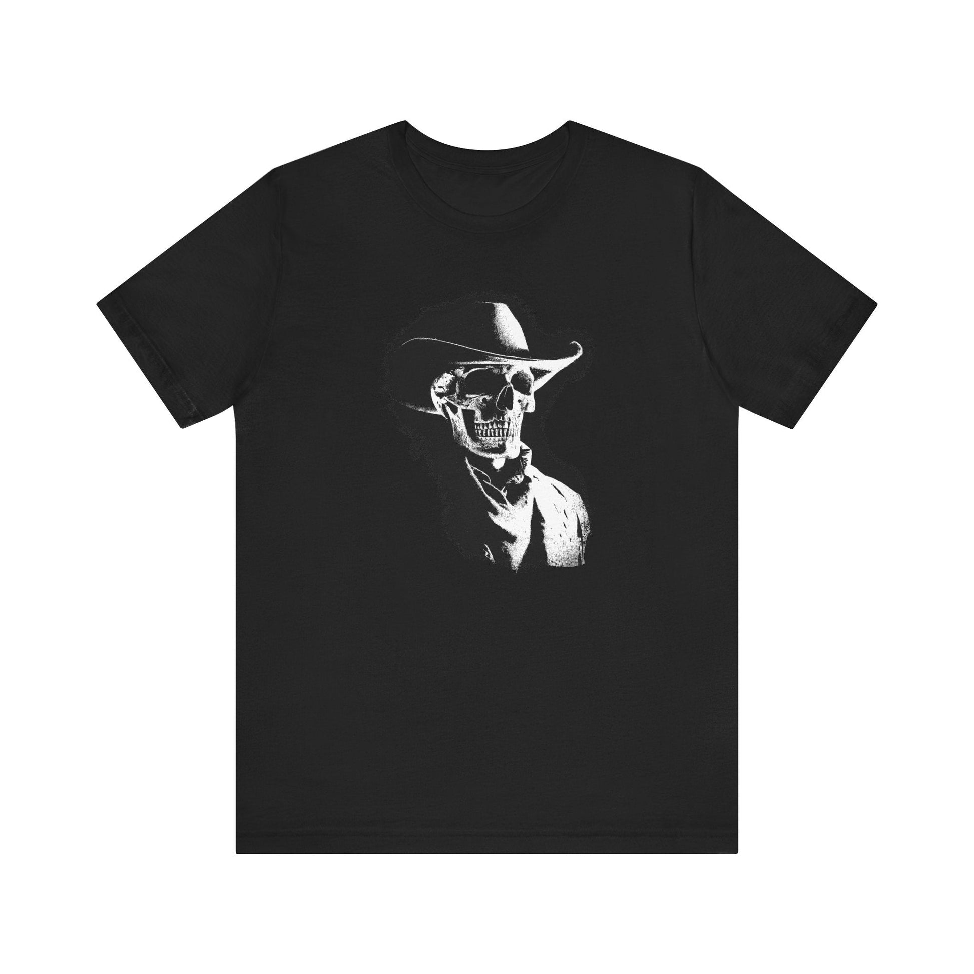 Gothic Cowboy Skeleton T-Shirt – Dark Western Skull Shirt, Ghost Rider Western - FlooredByArt