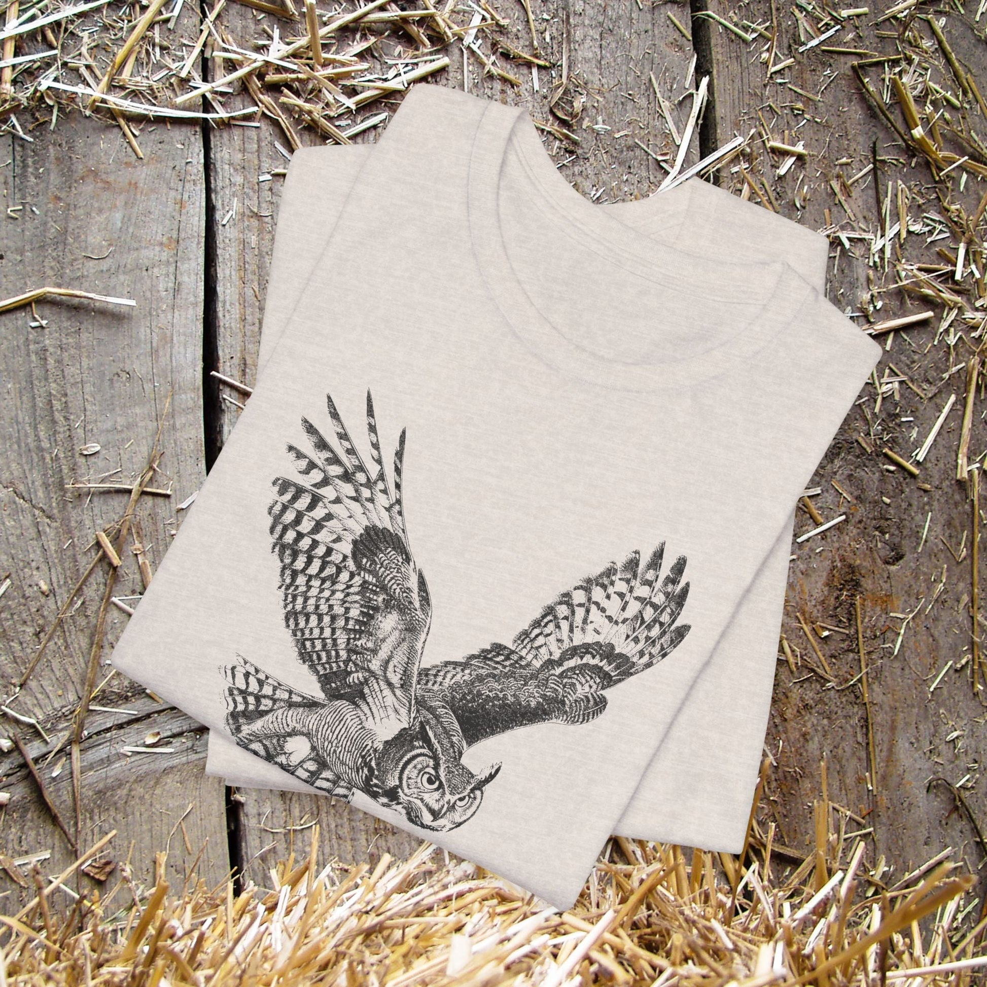 Great Horned Owl T-Shirt – Pen and Ink Wildlife Art Tee for Nature and Bird Lovers - FlooredByArt