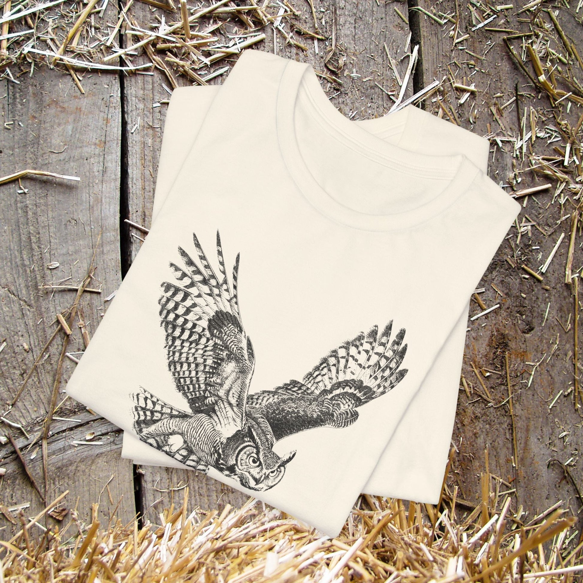 Great Horned Owl T-Shirt – Pen and Ink Wildlife Art Tee for Nature and Bird Lovers - FlooredByArt