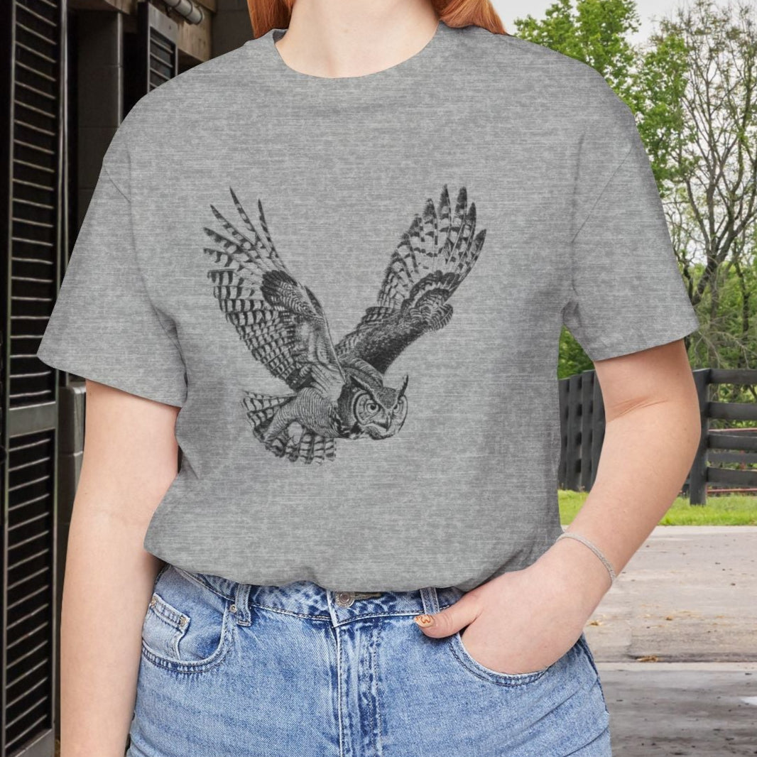 Great Horned Owl T-Shirt – Pen and Ink Wildlife Art Tee for Nature and Bird Lovers - FlooredByArt