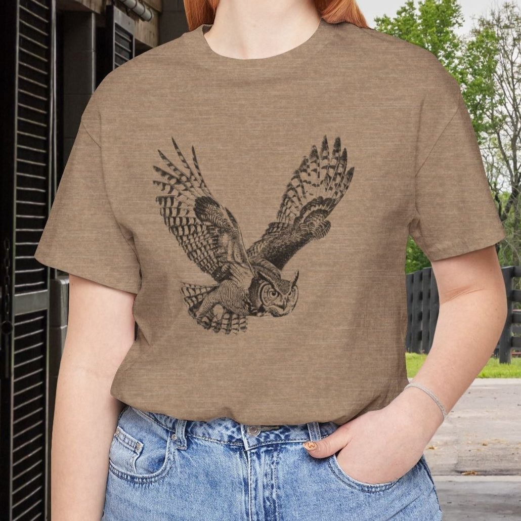 Great Horned Owl T-Shirt – Pen and Ink Wildlife Art Tee for Nature and Bird Lovers - FlooredByArt