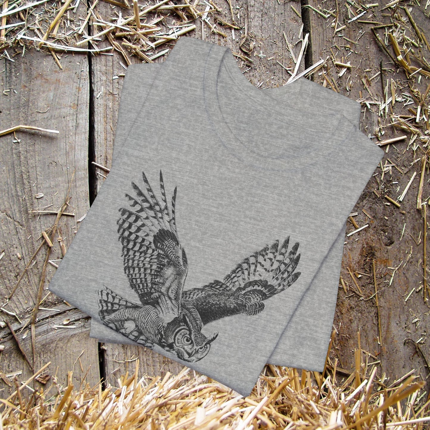 Great Horned Owl T-Shirt – Pen and Ink Wildlife Art Tee for Nature and Bird Lovers - FlooredByArt