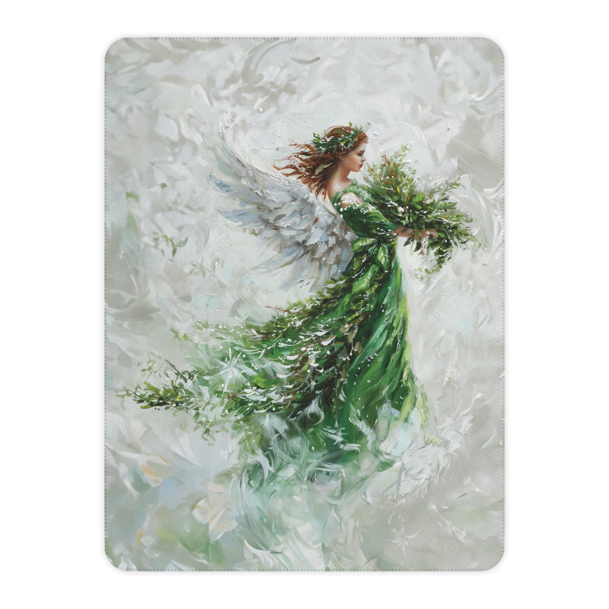 Green Angel Blanket, Unique Religious Art Design, Green Throw, Personalized Mom or Care Gift Grandma, Perfect Memory Blanket, Nursing home - FlooredByArt