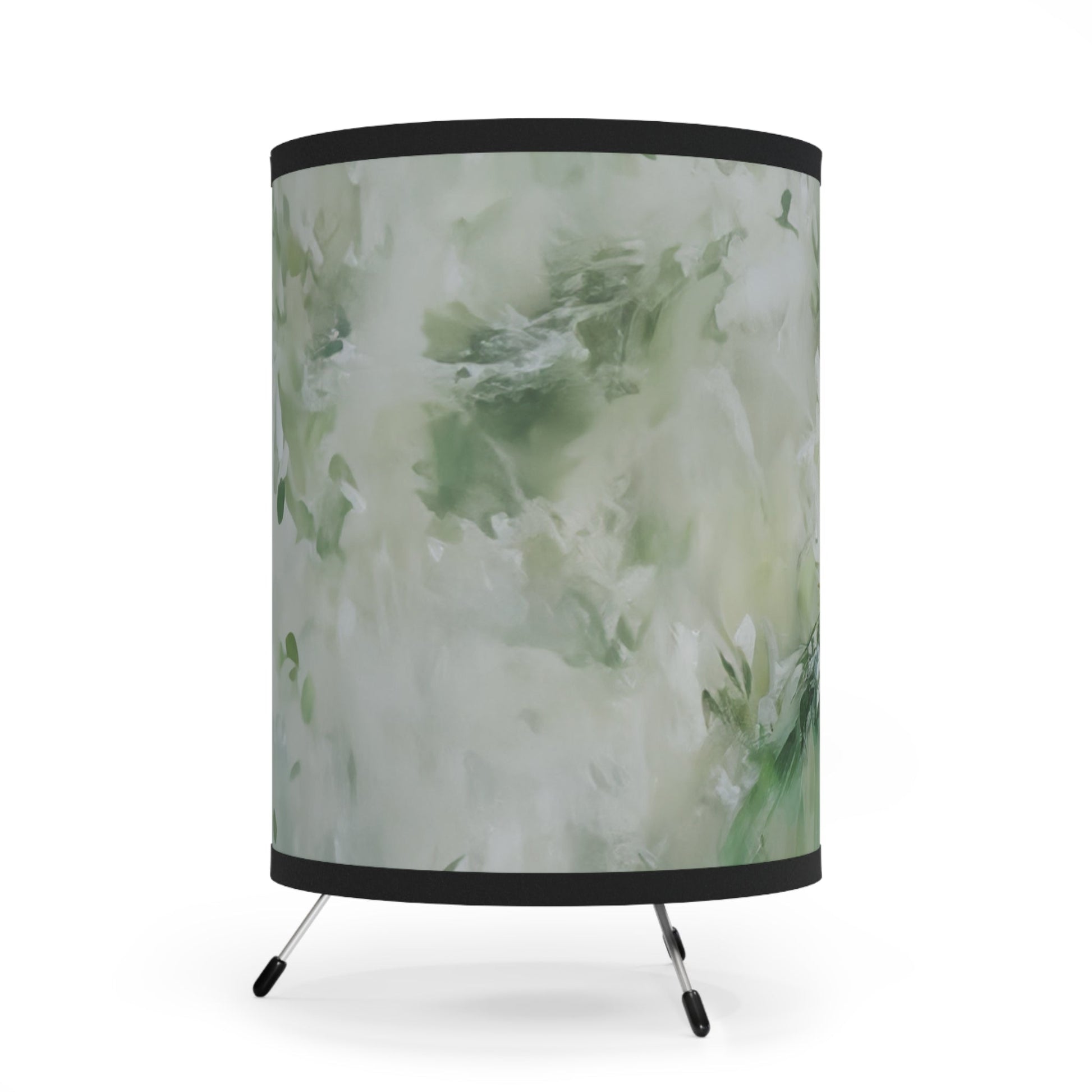 Green Angel Tripod Lamp, Unique Design Watercolor Printed Shade - FlooredByArt
