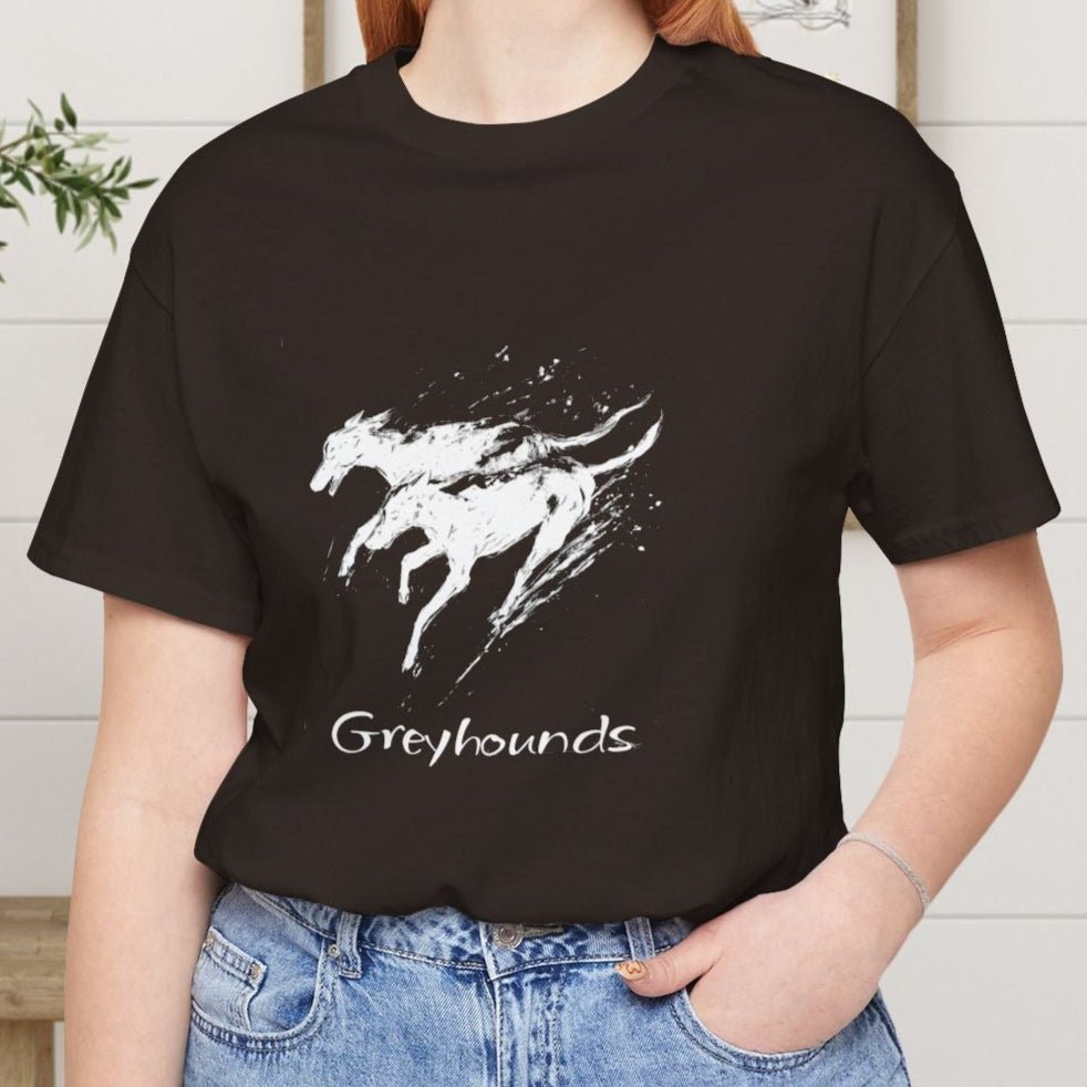 Greyhound Silhouette Art Tee, Greyhound Lover Gift, Minimalist Dog T-Shirt, Pet Adoption Shirt - FlooredByArt