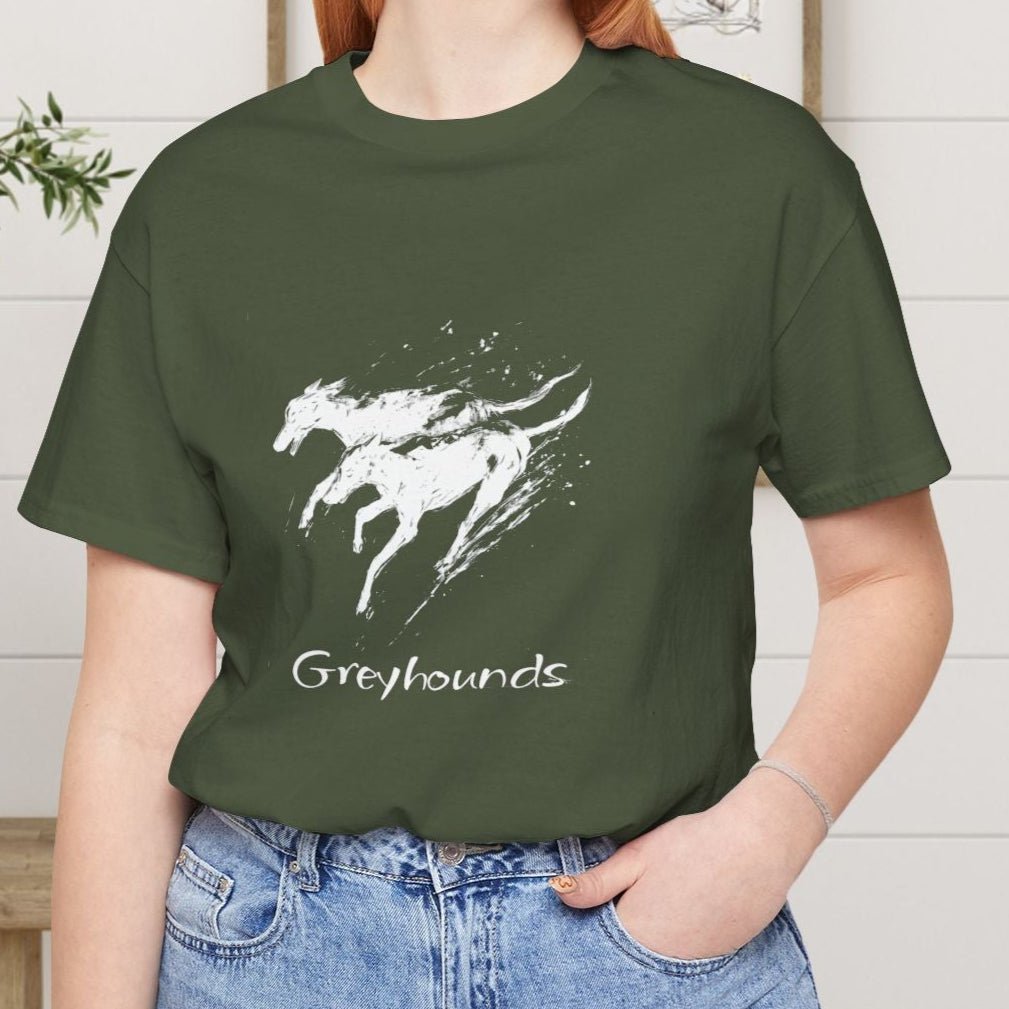 Greyhound Silhouette Art Tee, Greyhound Lover Gift, Minimalist Dog T-Shirt, Pet Adoption Shirt - FlooredByArt