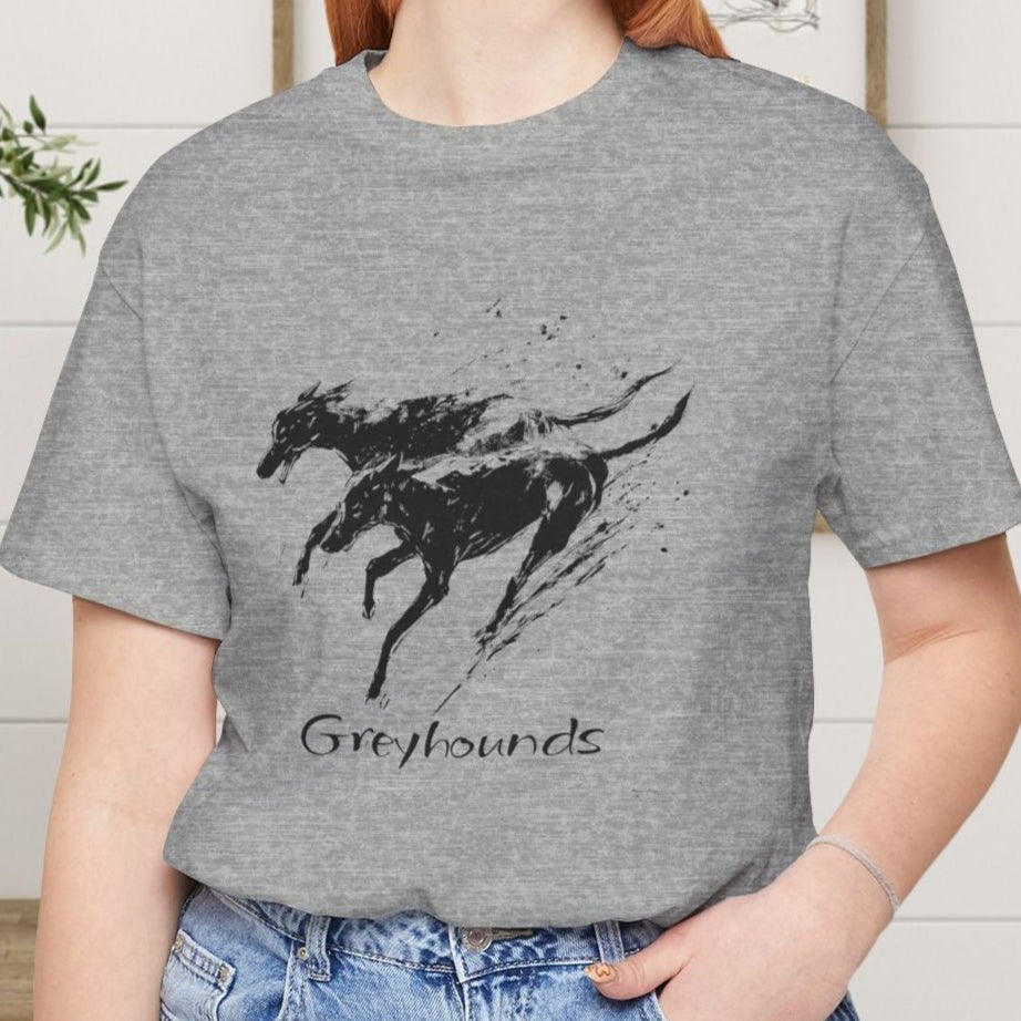 Greyhound Silhouette Art Tee, Greyhound Lover Gift, Minimalist Dog T-Shirt, Pet Adoption Shirt - FlooredByArt