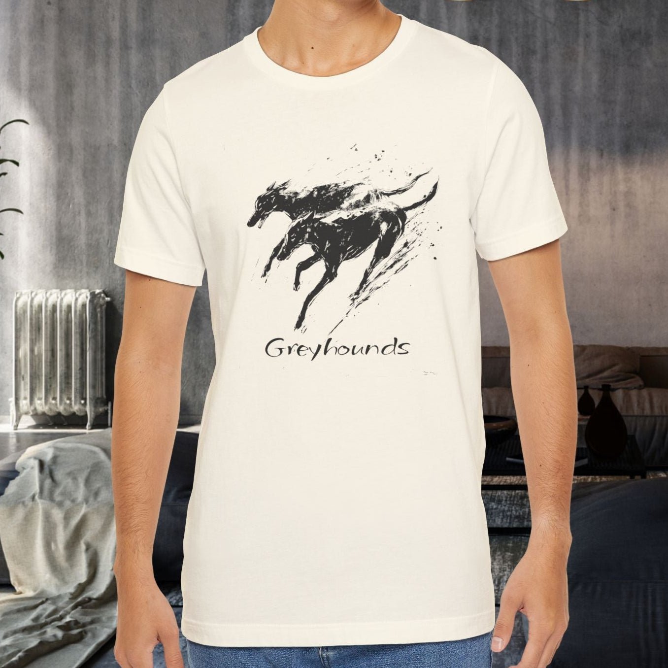 Greyhound Silhouette Art Tee, Greyhound Lover Gift, Minimalist Dog T-Shirt, Pet Adoption Shirt - FlooredByArt