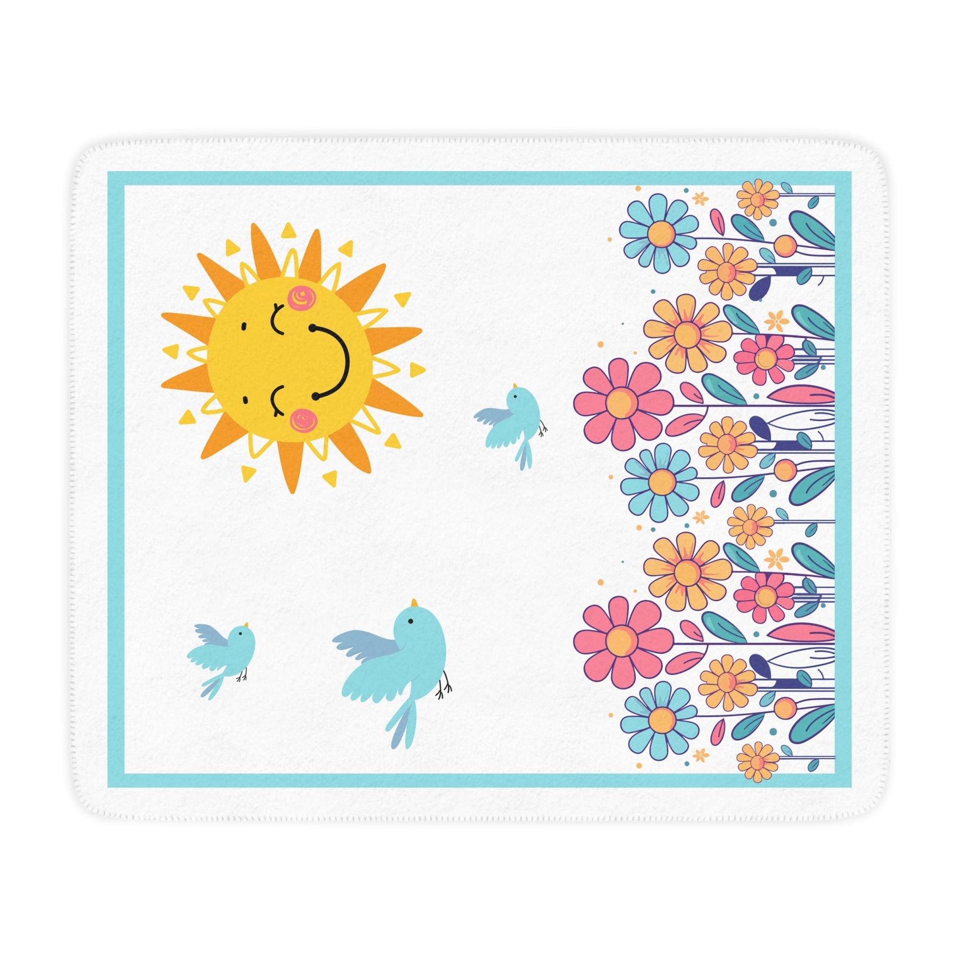 Groovy Happy Flower Throw Blanket With Sun and Cheery Birds, Hippy Happy Girl Vibe - FlooredByArt