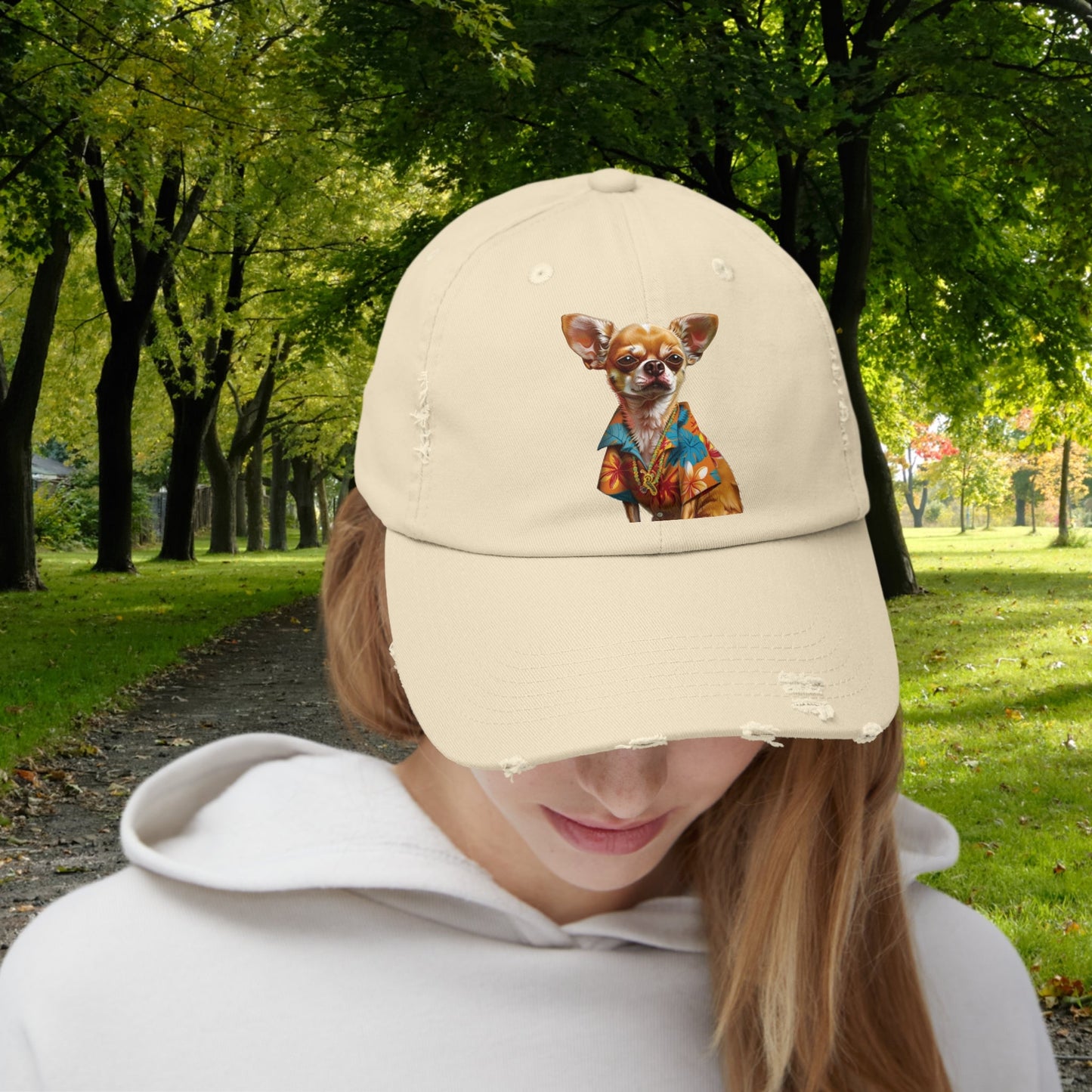 Hawaiian Chihuahua Dog Hat, Baseball Cap, Dog Art Adjustable Cotton Twill - FlooredByArt