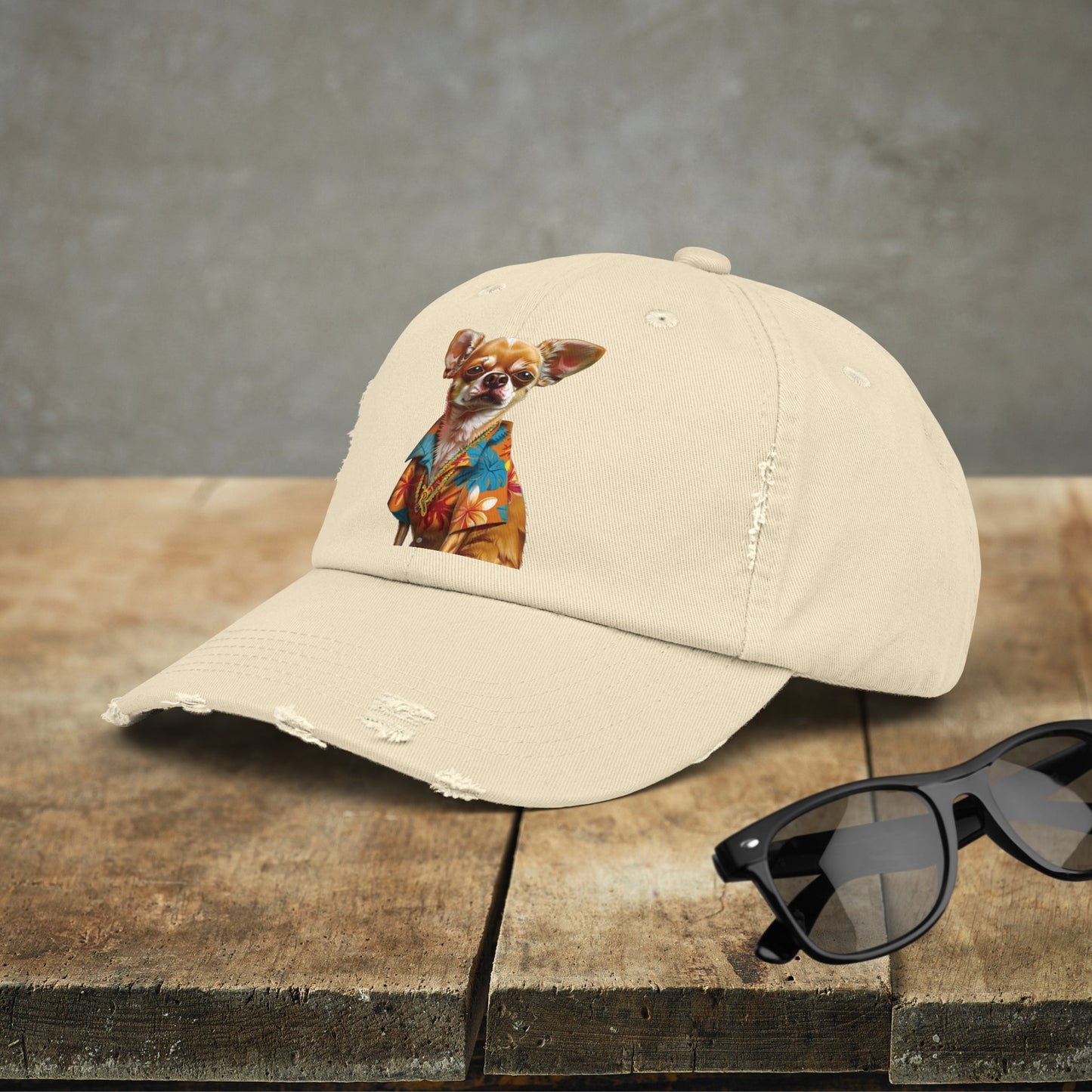 Hawaiian Chihuahua Dog Hat, Baseball Cap, Dog Art Adjustable Cotton Twill - FlooredByArt