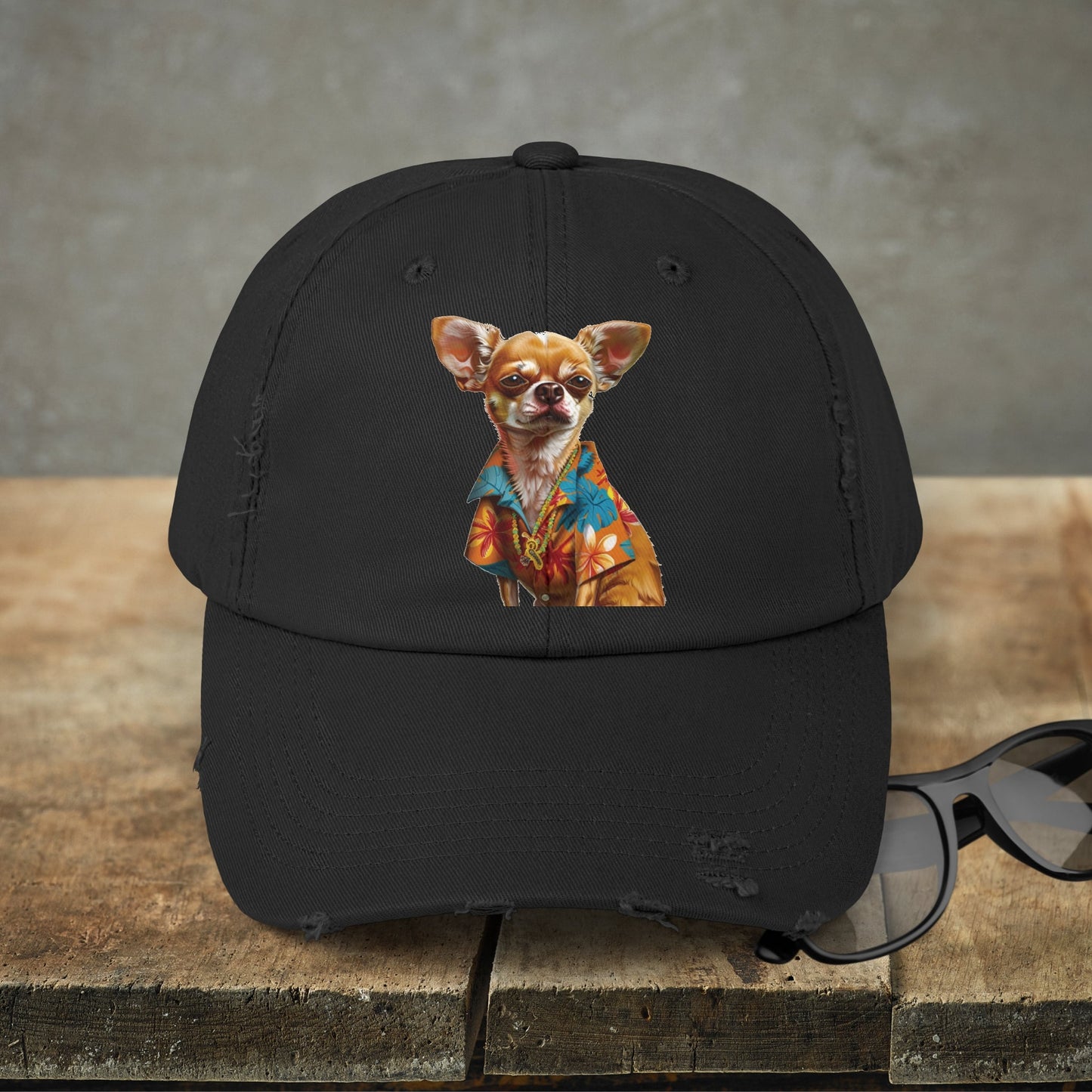 Hawaiian Chihuahua Dog Hat, Baseball Cap, Dog Art Adjustable Cotton Twill - FlooredByArt