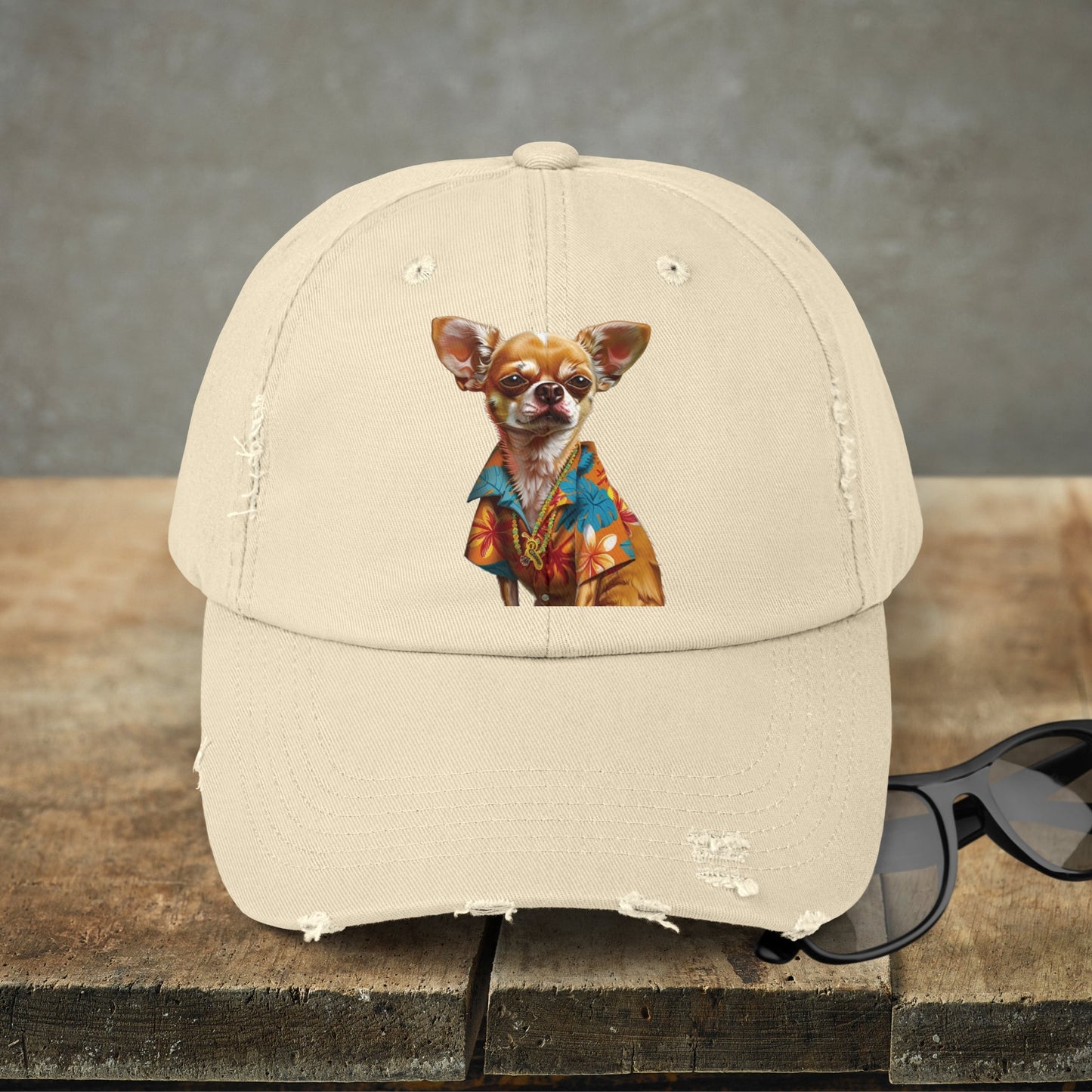 Hawaiian Chihuahua Dog Hat, Baseball Cap, Dog Art Adjustable Cotton Twill - FlooredByArt