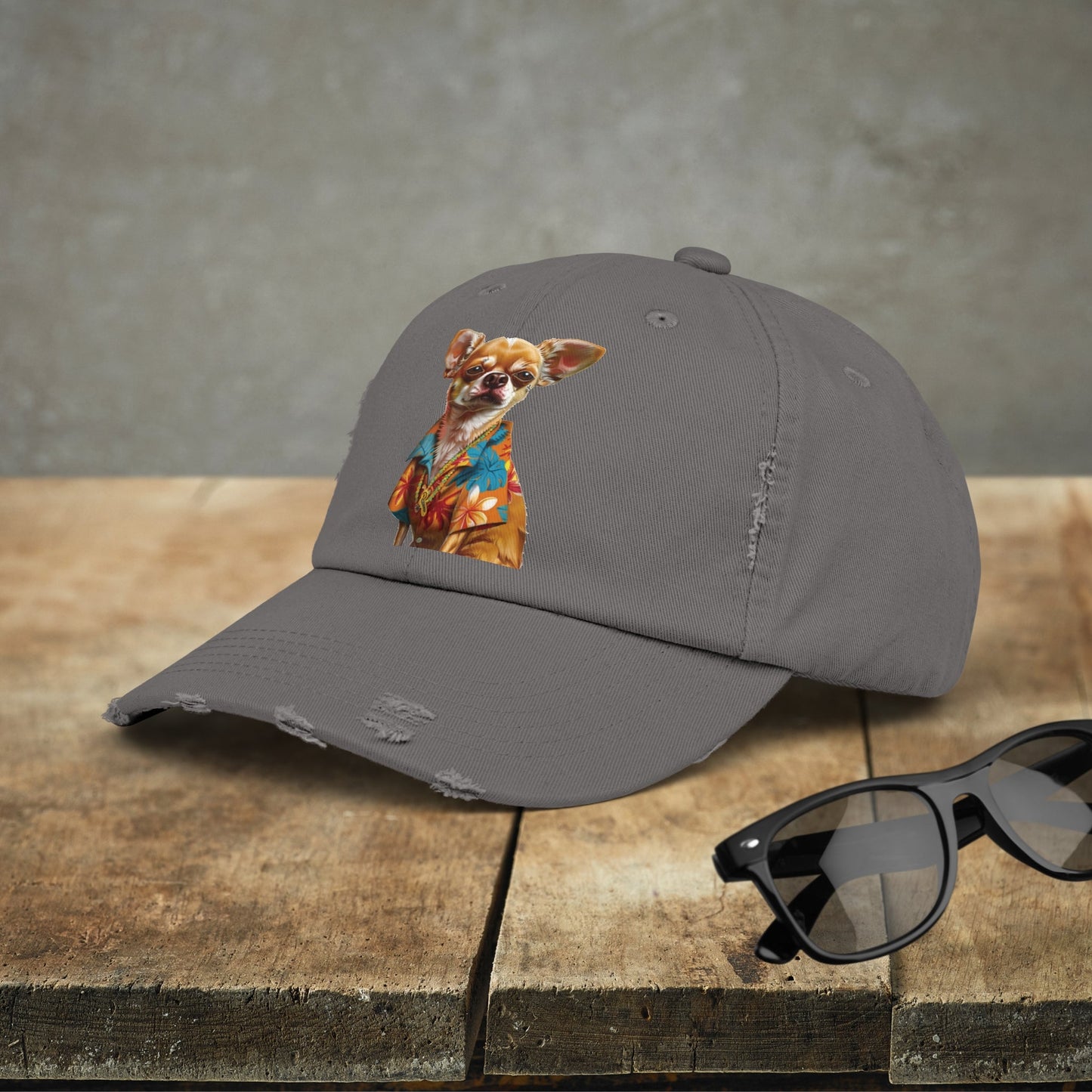 Hawaiian Chihuahua Dog Hat, Baseball Cap, Dog Art Adjustable Cotton Twill - FlooredByArt