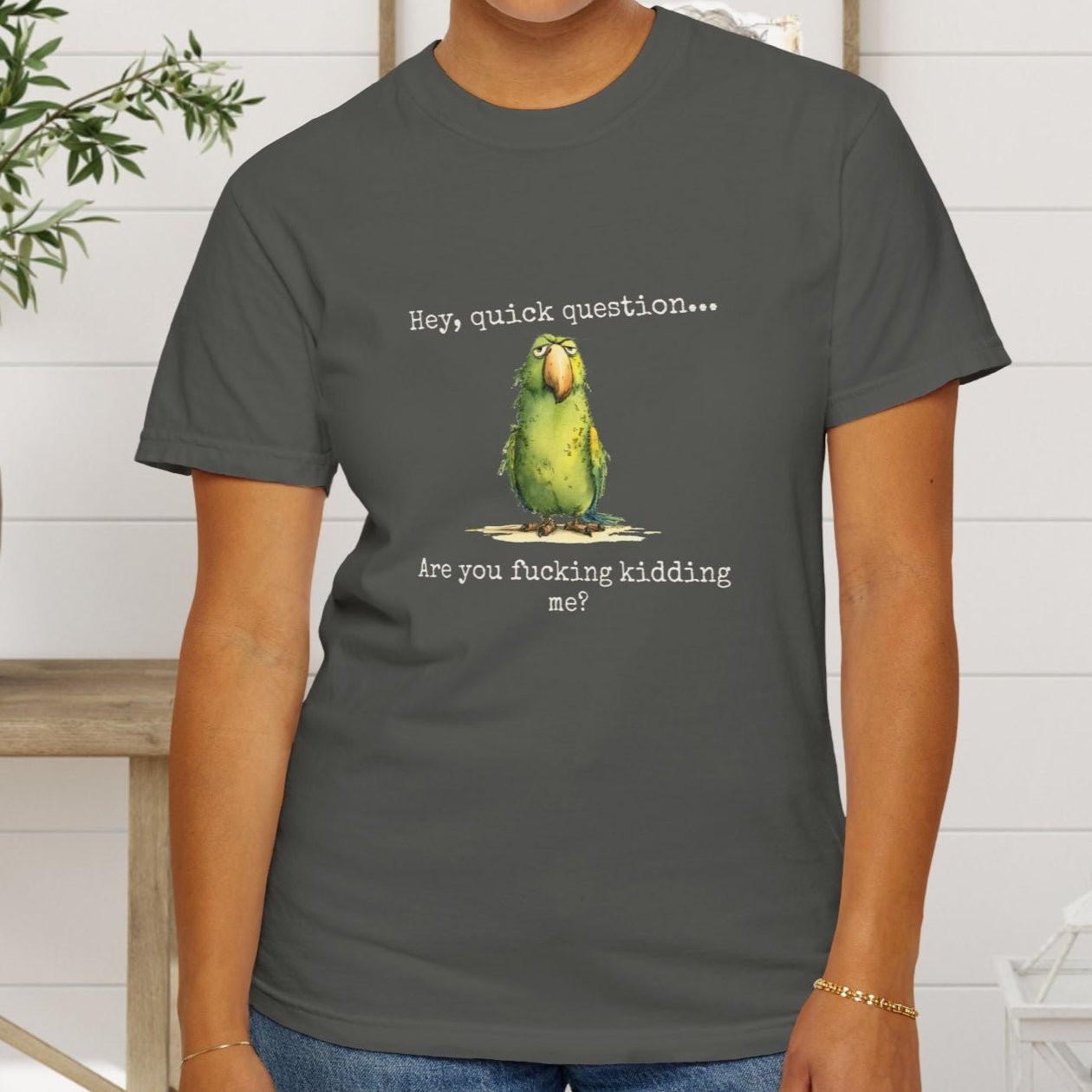 Hey There Parrot T-Shirt, Spicy Funny Quote Bird Lover Tee - FlooredByArt