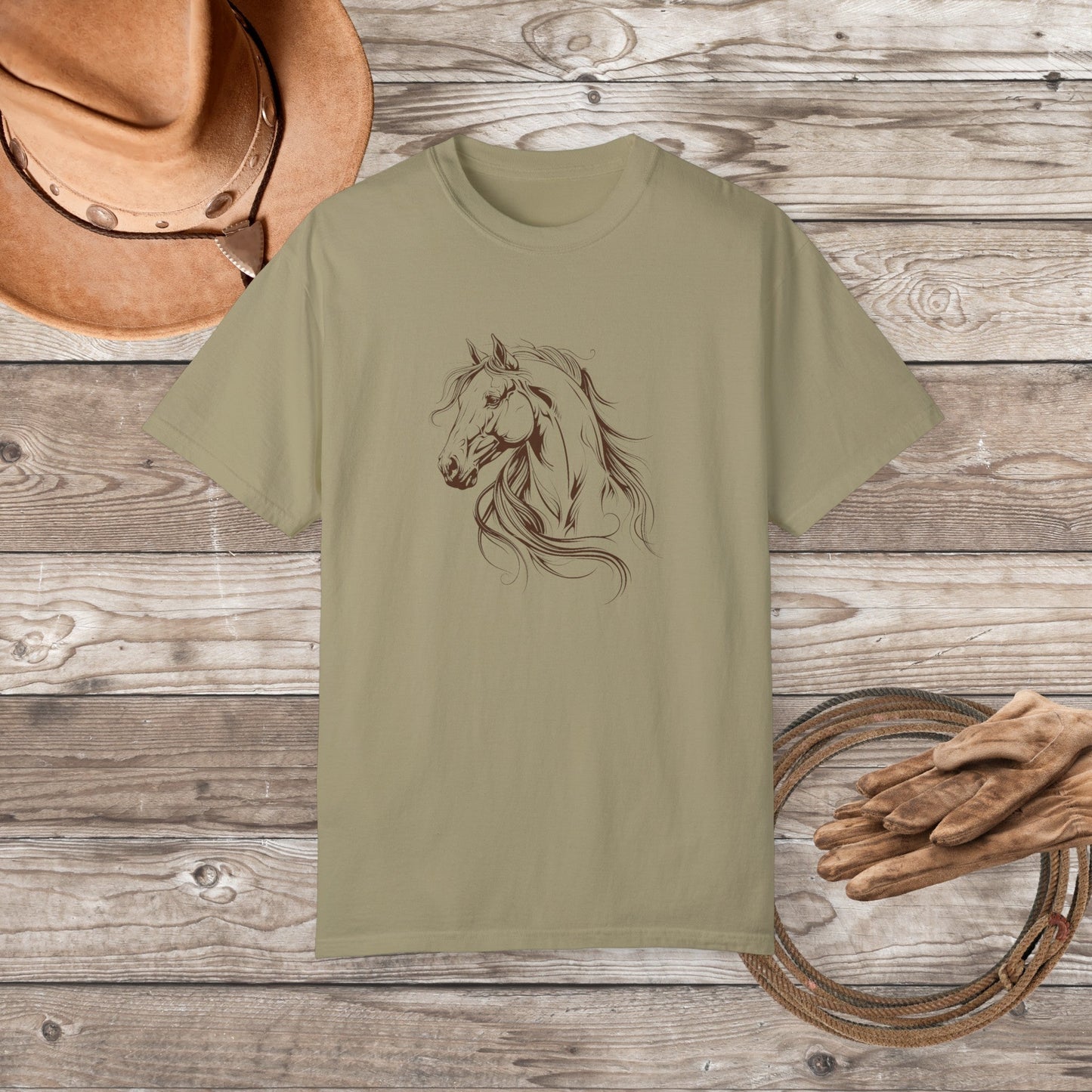 Horse Art Tshirt, Spirited Drawing of a Horse, Comfort Colors Shirt - FlooredByArt