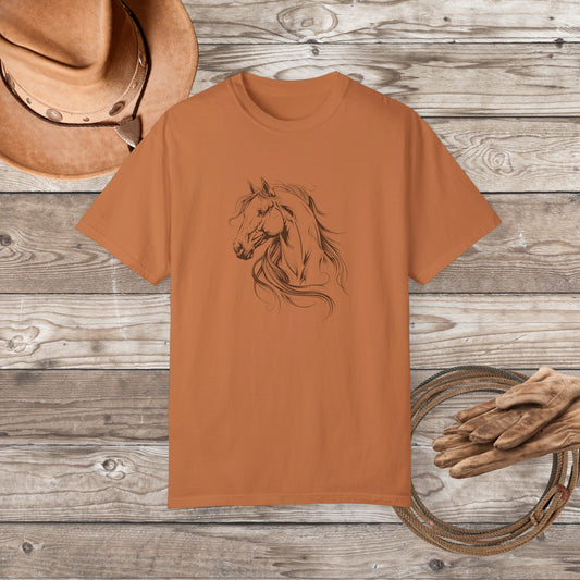 Horse Art Tshirt, Spirited Drawing of a Horse, Comfort Colors Shirt - FlooredByArt