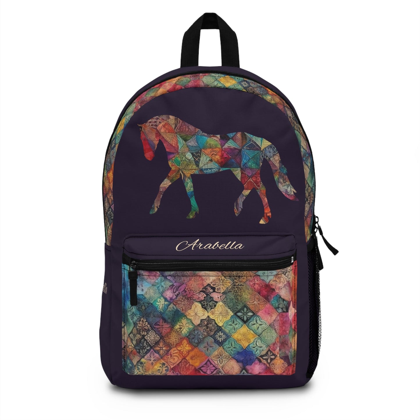 Horse Backpack, Personalized Calico Rustic Style Horse, Equestrian Theme Bookbag - FlooredByArt