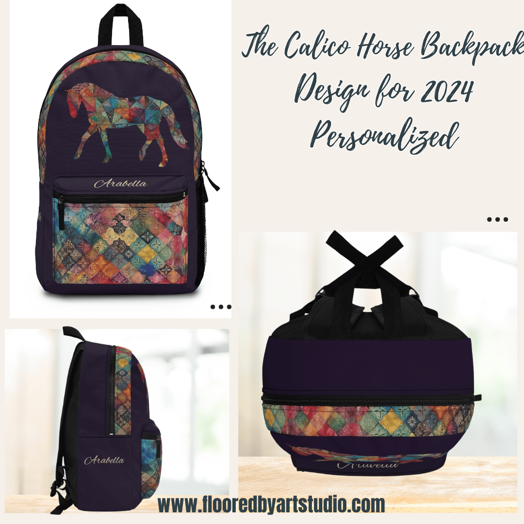 Horse Backpack, Personalized Calico Rustic Style Horse, Equestrian Theme Bookbag - FlooredByArt