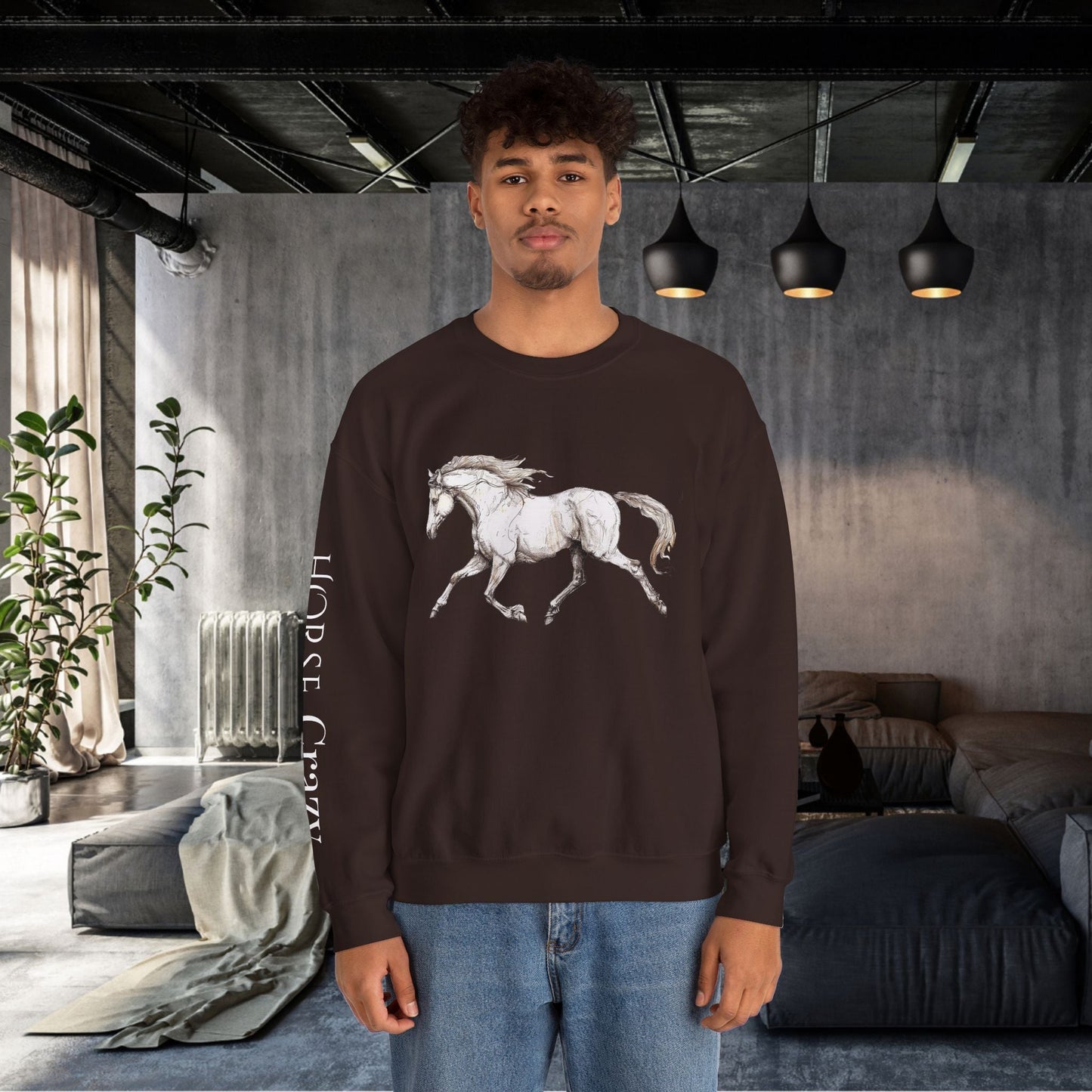 Horse Crazy Crewneck Sweatshirt - Horse Lover Sweater for Women or Men - FlooredByArt