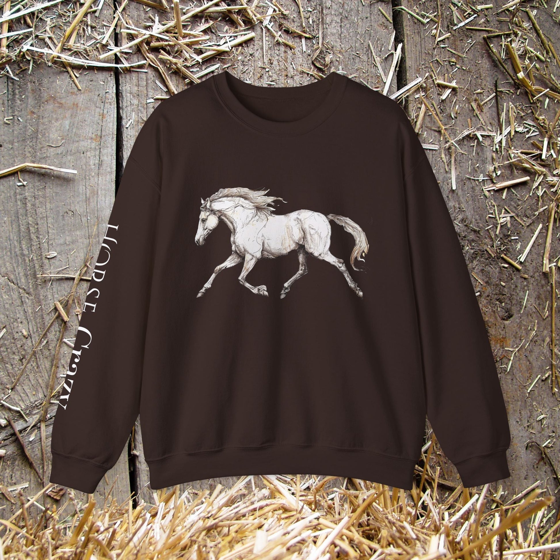 Horse Crazy Crewneck Sweatshirt - Horse Lover Sweater for Women or Men - FlooredByArt