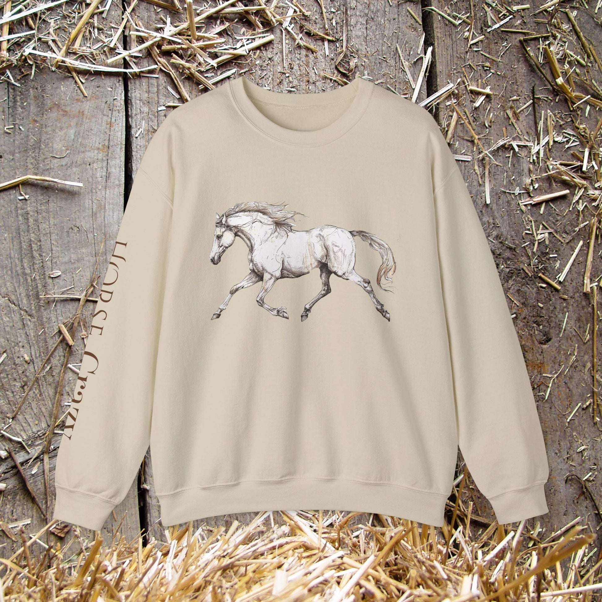 Horse Crazy Crewneck Sweatshirt - Horse Lover Sweater for Women or Men - FlooredByArt