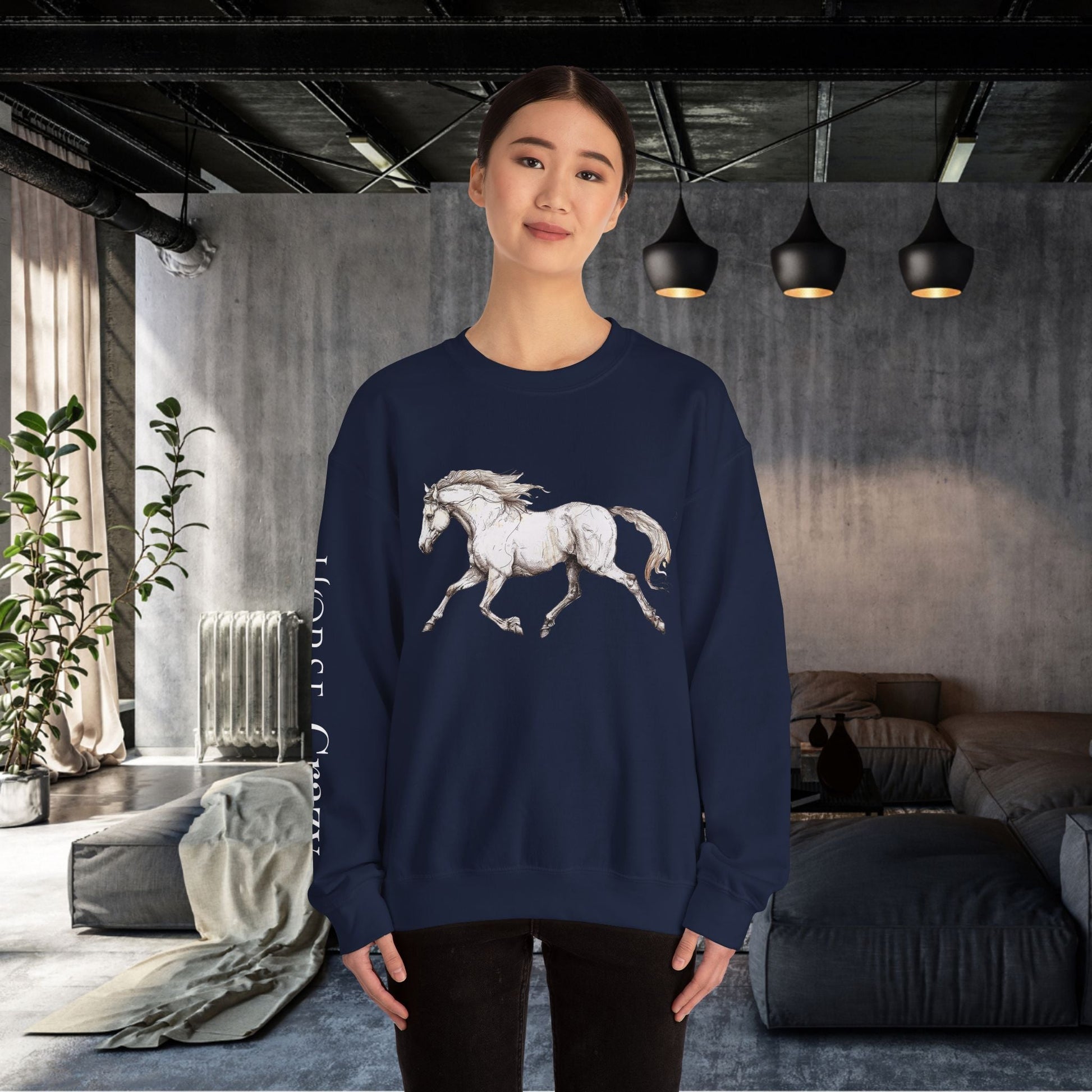 Horse Crazy Crewneck Sweatshirt - Horse Lover Sweater for Women or Men - FlooredByArt