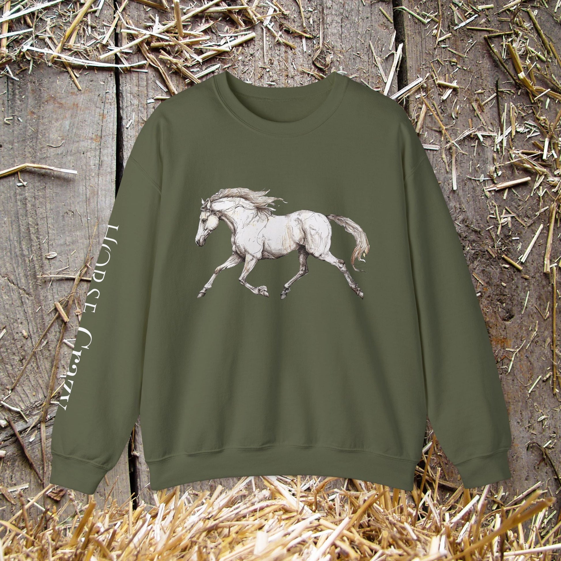 Horse Crazy Crewneck Sweatshirt - Horse Lover Sweater for Women or Men - FlooredByArt