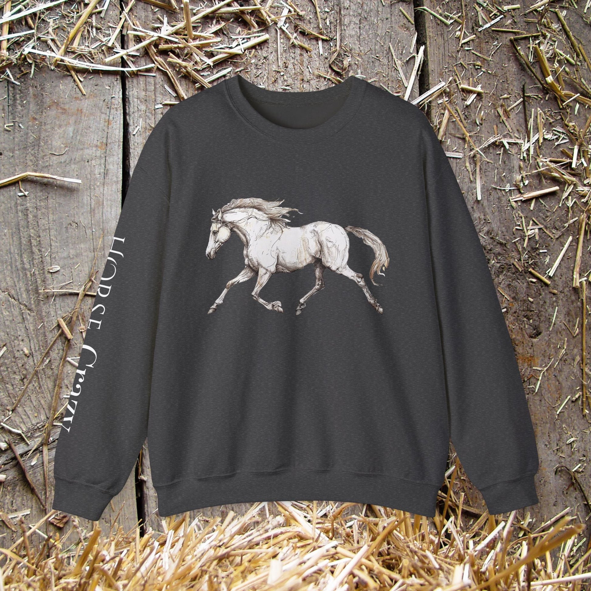 Horse Crazy Crewneck Sweatshirt - Horse Lover Sweater for Women or Men - FlooredByArt