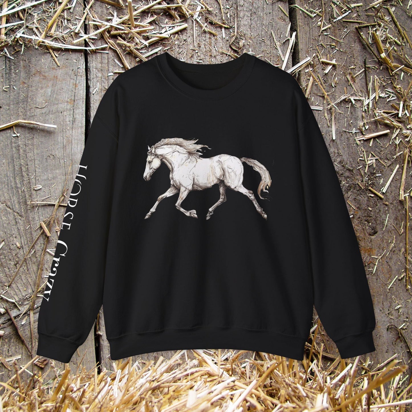 Horse Crazy Crewneck Sweatshirt - Horse Lover Sweater for Women or Men - FlooredByArt