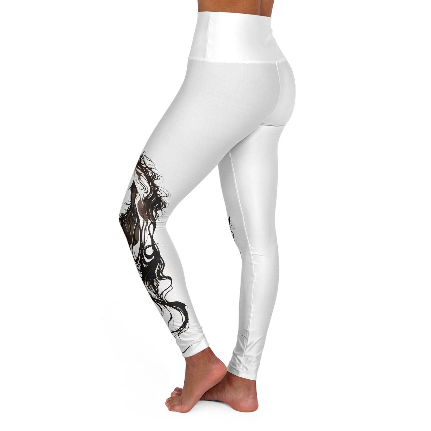 Horse Head White Leggings - High Waisted Yoga Leggings - Artful Leggings - Perfect for Gym - FlooredByArt