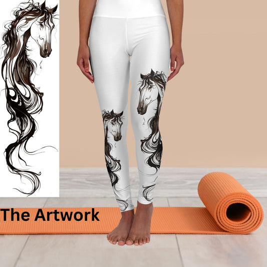 Horse Head White Leggings - High Waisted Yoga Leggings - Artful Leggings - Perfect for Gym - FlooredByArt