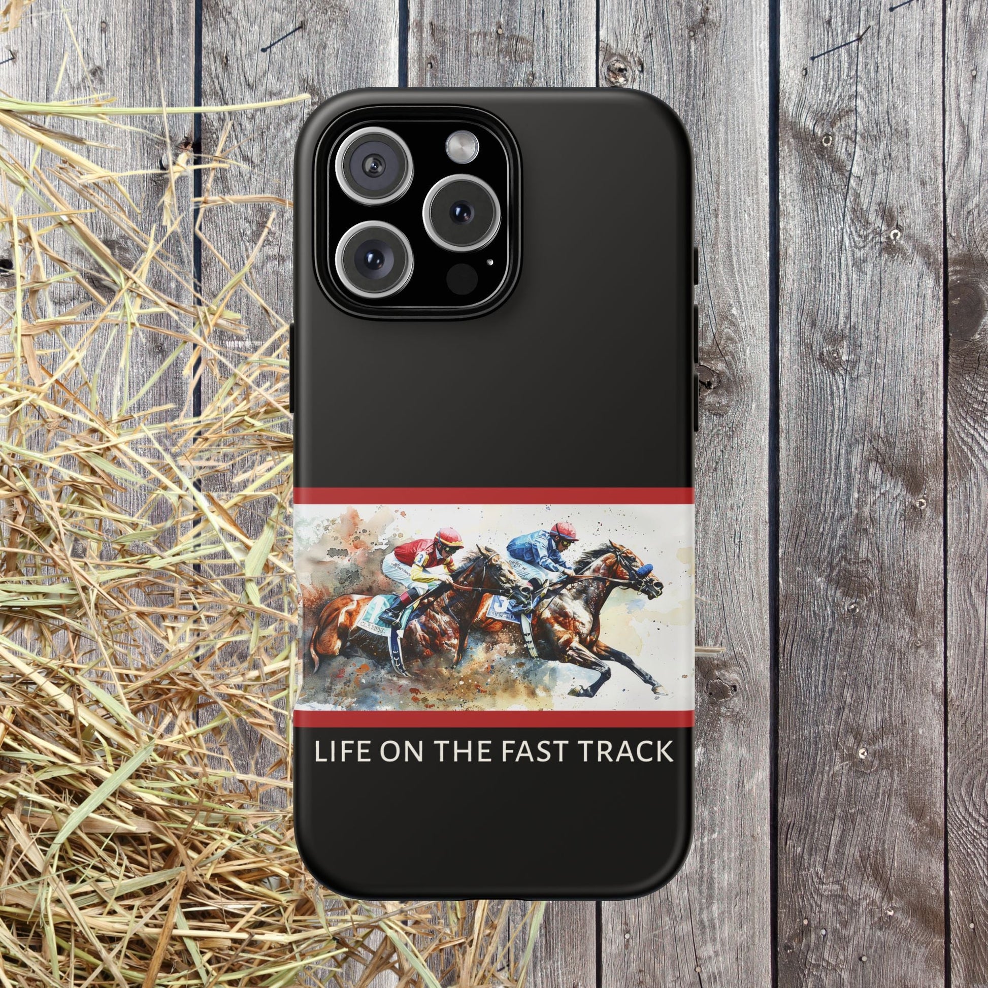 Horse Racing iPhone Case – “Life on the Fast Track” Equestrian Gift, Sporty Horse Lover Phone Cover for iPhone 14–16 - FlooredByArt