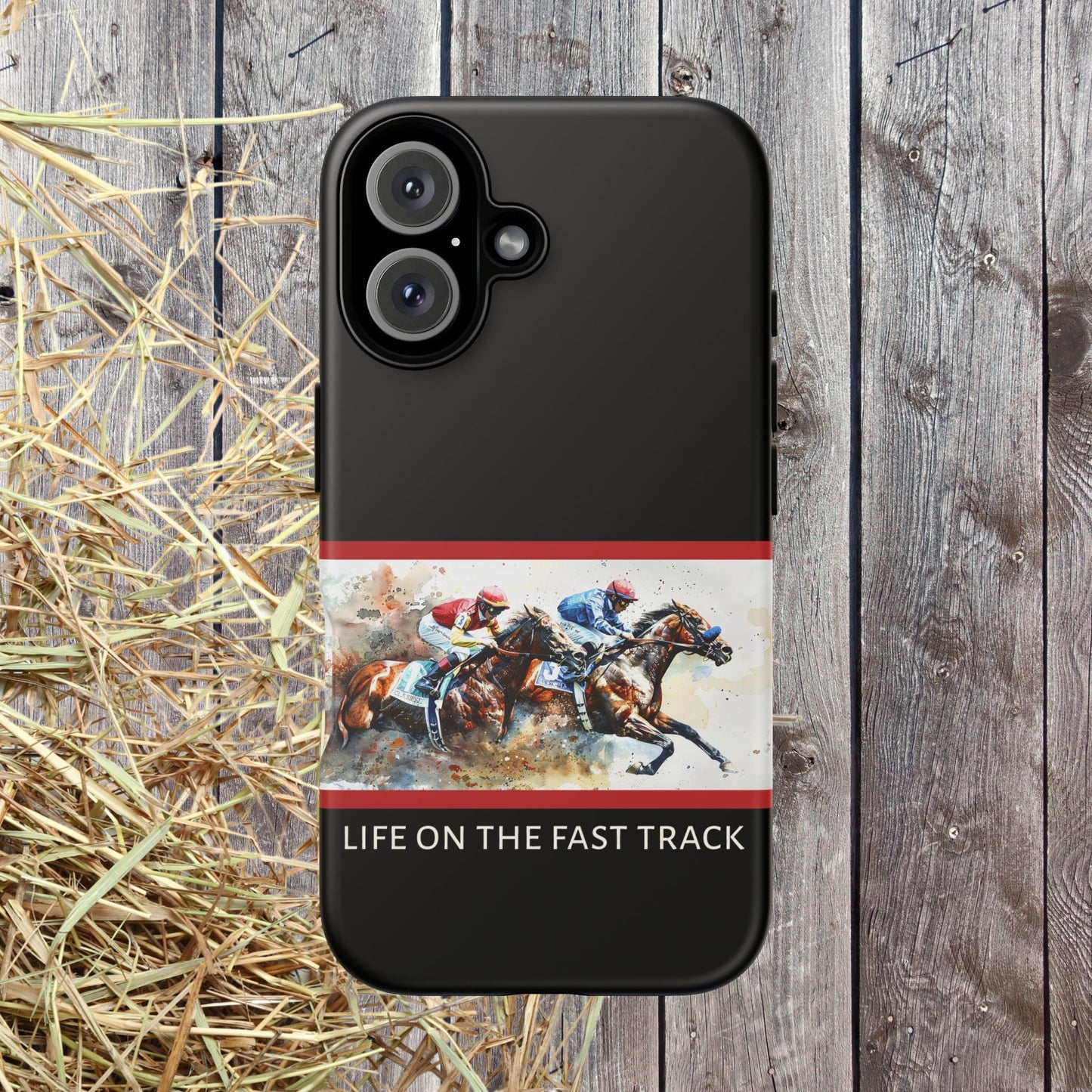 Horse Racing iPhone Case – “Life on the Fast Track” Equestrian Gift, Sporty Horse Lover Phone Cover for iPhone 14–16 - FlooredByArt