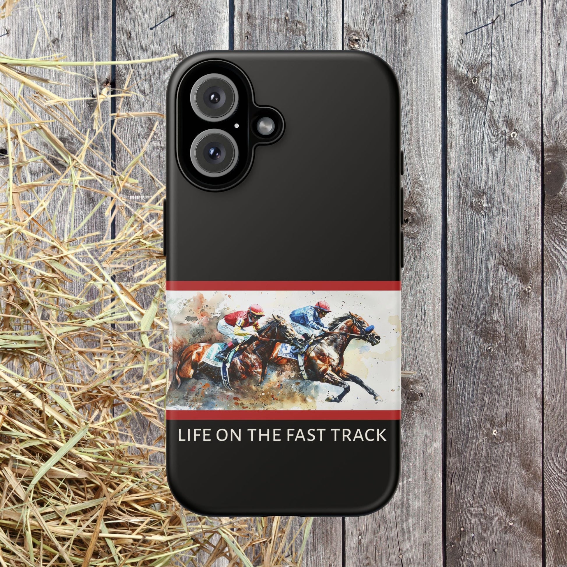 Horse Racing iPhone Case – “Life on the Fast Track” Equestrian Gift, Sporty Horse Lover Phone Cover for iPhone 14–16 - FlooredByArt