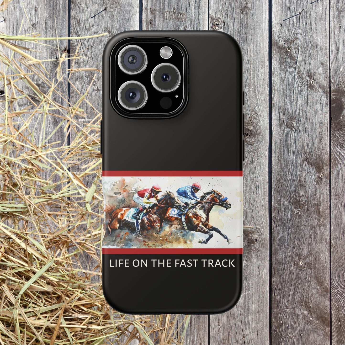 Horse Racing iPhone Case – “Life on the Fast Track” Equestrian Gift, Sporty Horse Lover Phone Cover for iPhone 14–16 - FlooredByArt
