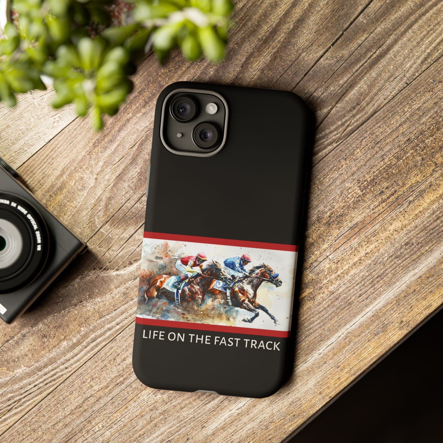 Horse Racing iPhone Case – “Life on the Fast Track” Equestrian Gift, Sporty Horse Lover Phone Cover for iPhone 14–16 - FlooredByArt