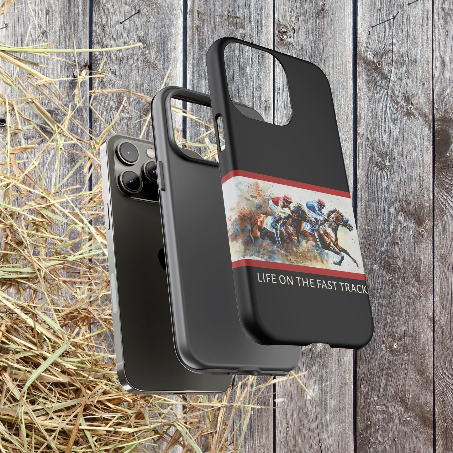 Horse Racing iPhone Case – “Life on the Fast Track” Equestrian Gift, Sporty Horse Lover Phone Cover for iPhone 14–16 - FlooredByArt
